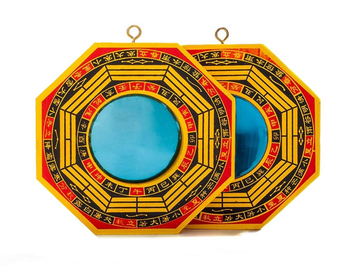 Alt View 1. Alchemy Casas - 4" Bagua Mirror Duo: Concave & Convex for Passive/Active Sha Protection, Outdoor Hang - Default.