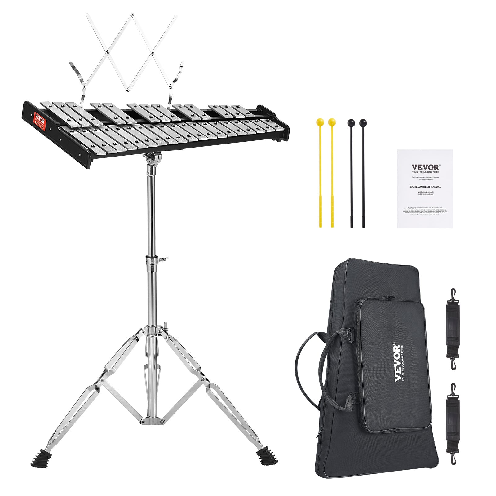 VEVOR - 32 Note Glockenspiel Xylophone Bell Kit, Professional Percussion Instrument Set with Mallets, Drum Sticks, Music Stand - Silver price history on PriceWatchPro