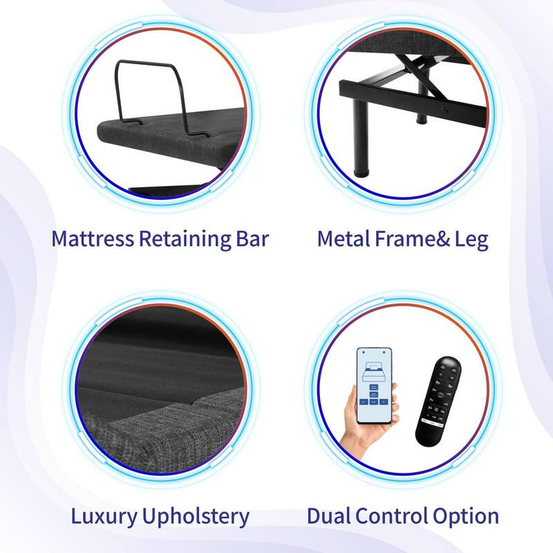 Mattress Retaining Bar, Metal Frame & Leg, Luxury Upholstery, Dual Control Option