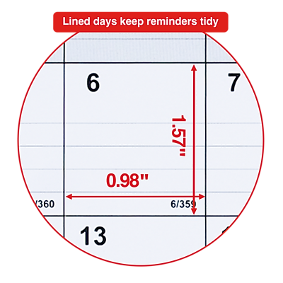 Lined days keep reminders tidy

6 7

0.98" 1.57"

360 6/359 13