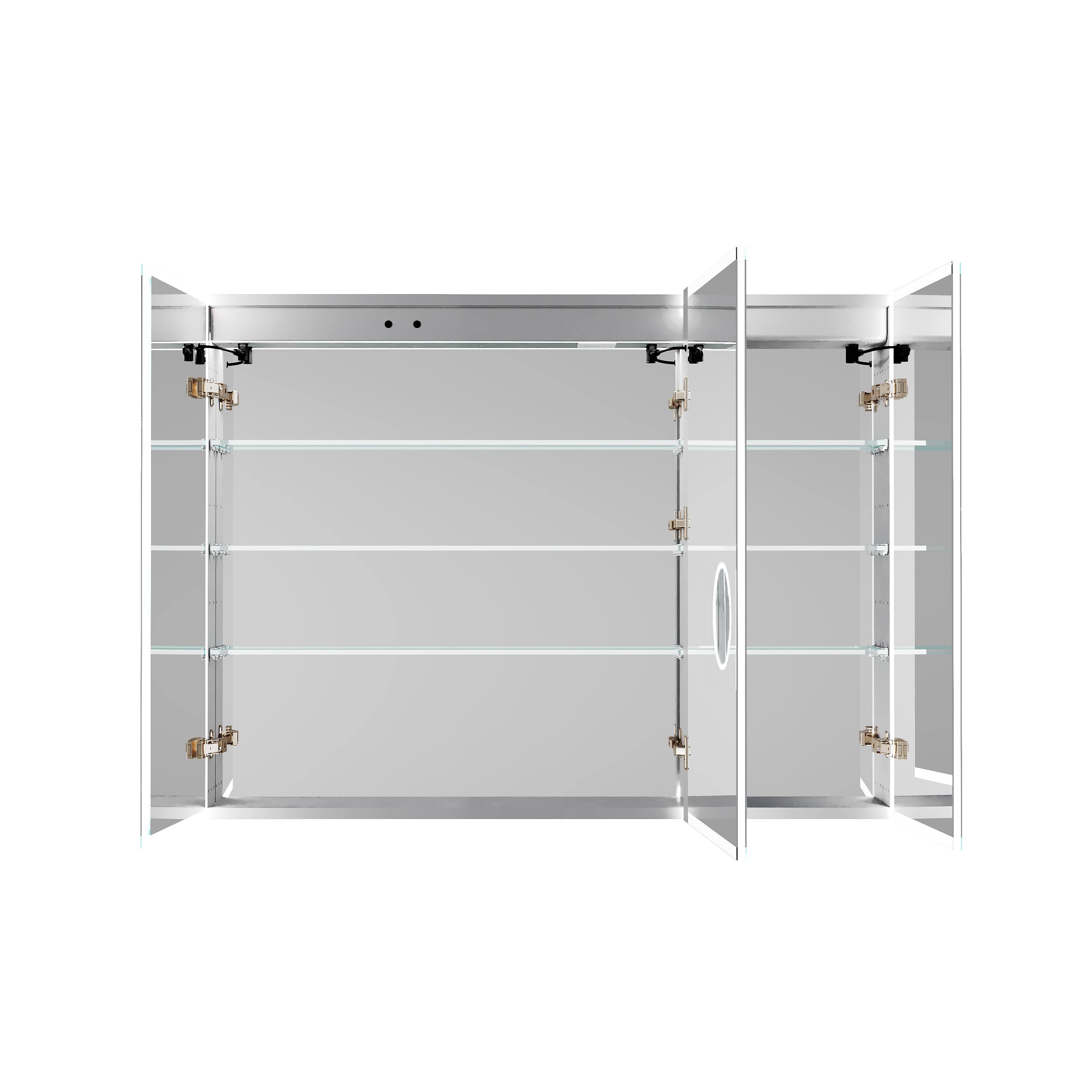 Alt View 10. WELLFOR - 48 in. W x 36 in. H Rectangular Aluminum LED Medicine Cabinet with Mirror, 3X Magnify, Soft Close, Electrical Outlet - Silver.