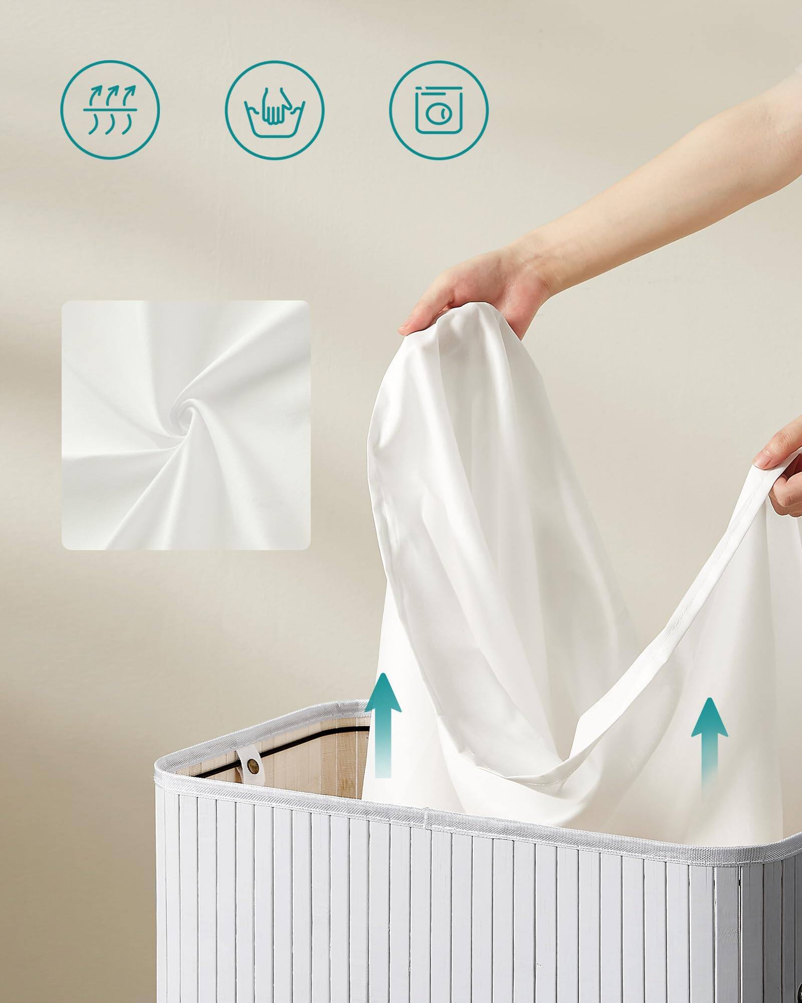 Back. Songmics Home - 100L Bamboo Laundry Basket with Lid and Handles - Gray.