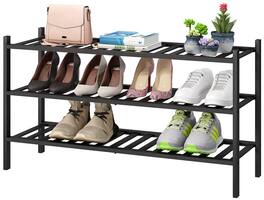 Refined Abode Design - Shoe Rack Rack Sturdy Versatile Home Household Essential Item Solution Design - Black 3-Tier Long