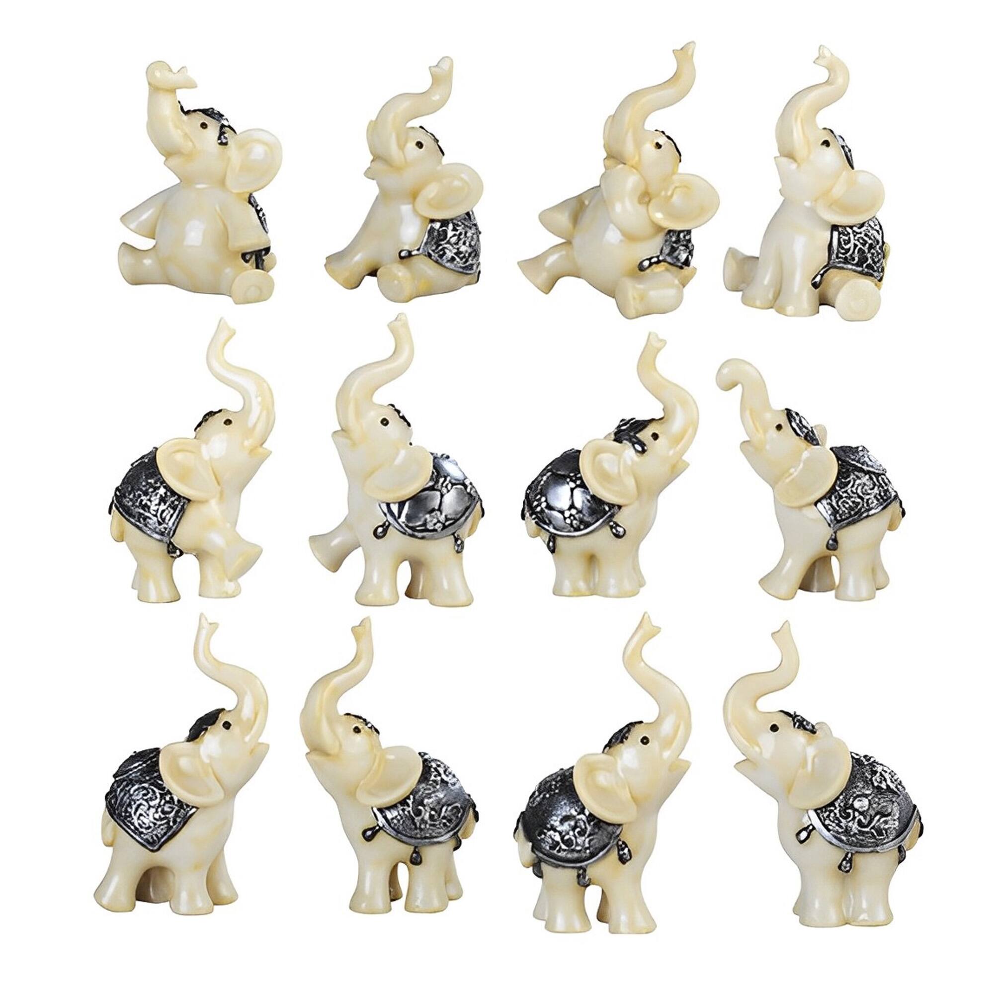 FC Design - 12-PC Cute Elephant in Different Poses 4"H Mini Elephant Figurine Statue Office Desk Tabletop Home Decor Gift - Multi-Color