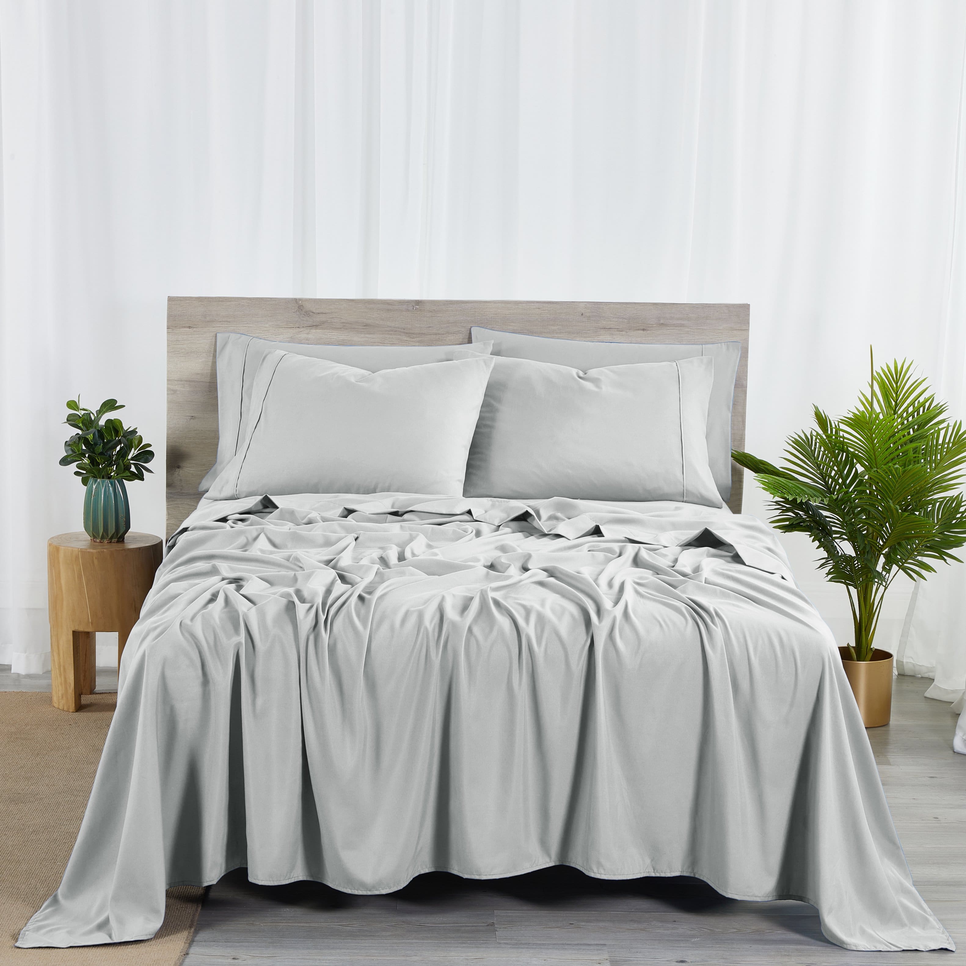 Bibb Home - 2000 Count 6-Piece Bamboo Sheet Set with Snug Grip - Silver