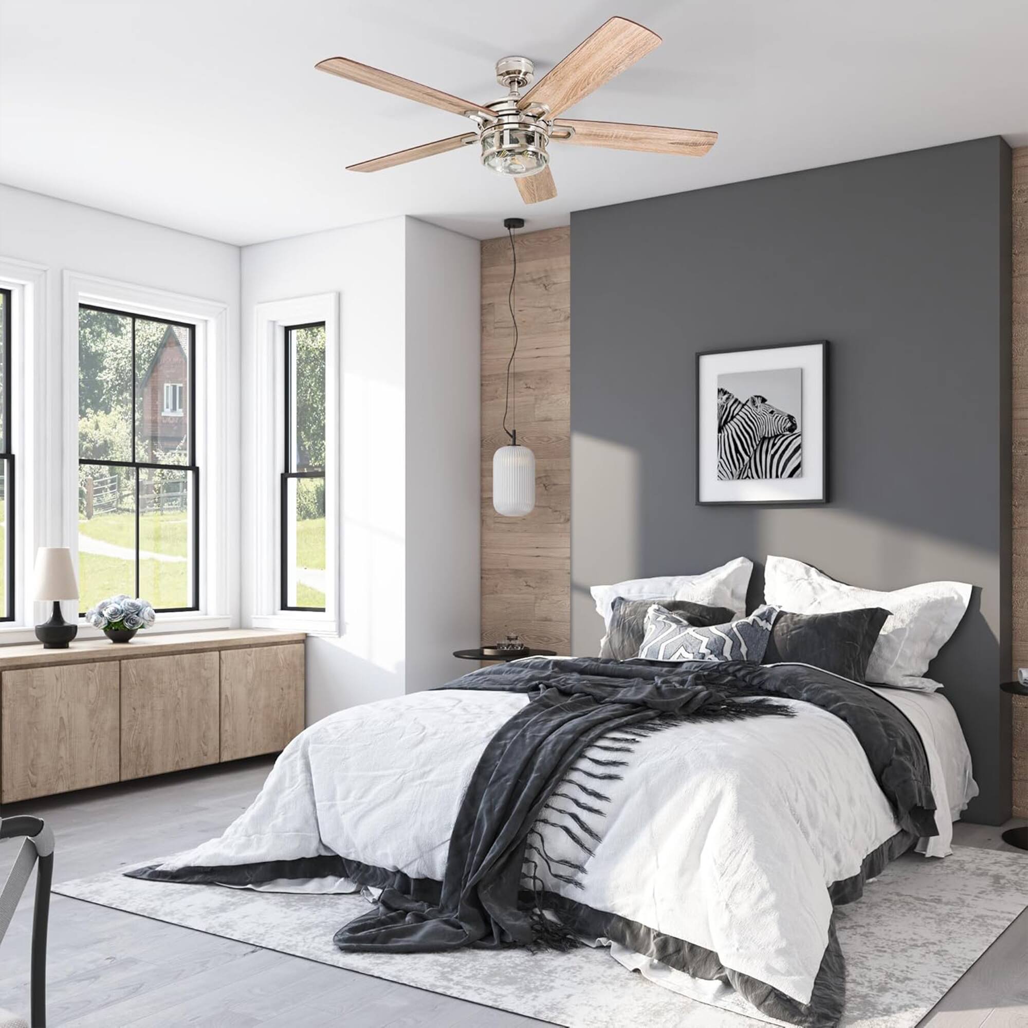 Alt View 1. Honeywell - Honeywell Bonterra 52 Inch Ceiling Fan with LED Light & Remote, Brushed Nickel - Brushed Nickel.