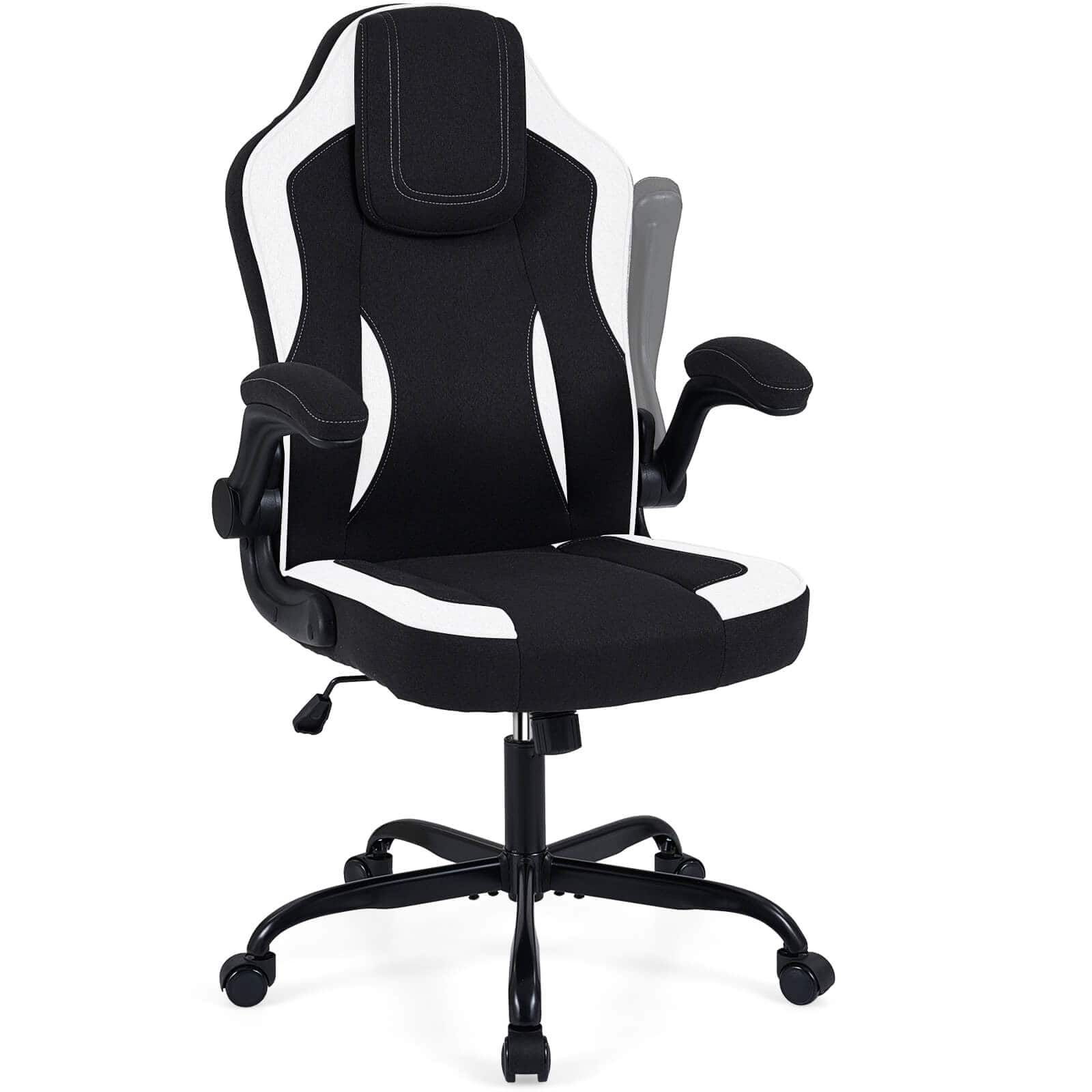 Costway - Office Chair with 90° Flip-up Armrests, Adjustable Height & Rocking Function,Wheels - White & Black