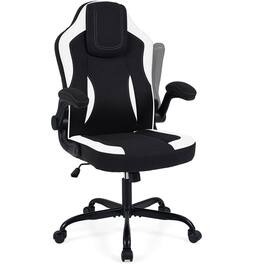 Costway - Office Chair with 90° Flip-up Armrests, Adjustable Height & Rocking Function,Wheels - White & Black