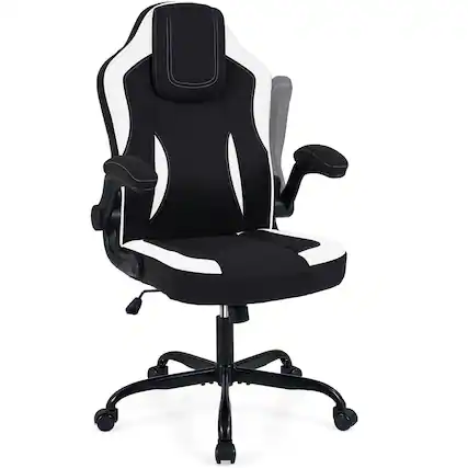 Front. Costway - Costway Office Chair with 90° Flip-up Armrests, Adjustable Height & Rocking Function,Wheels - White & Black.