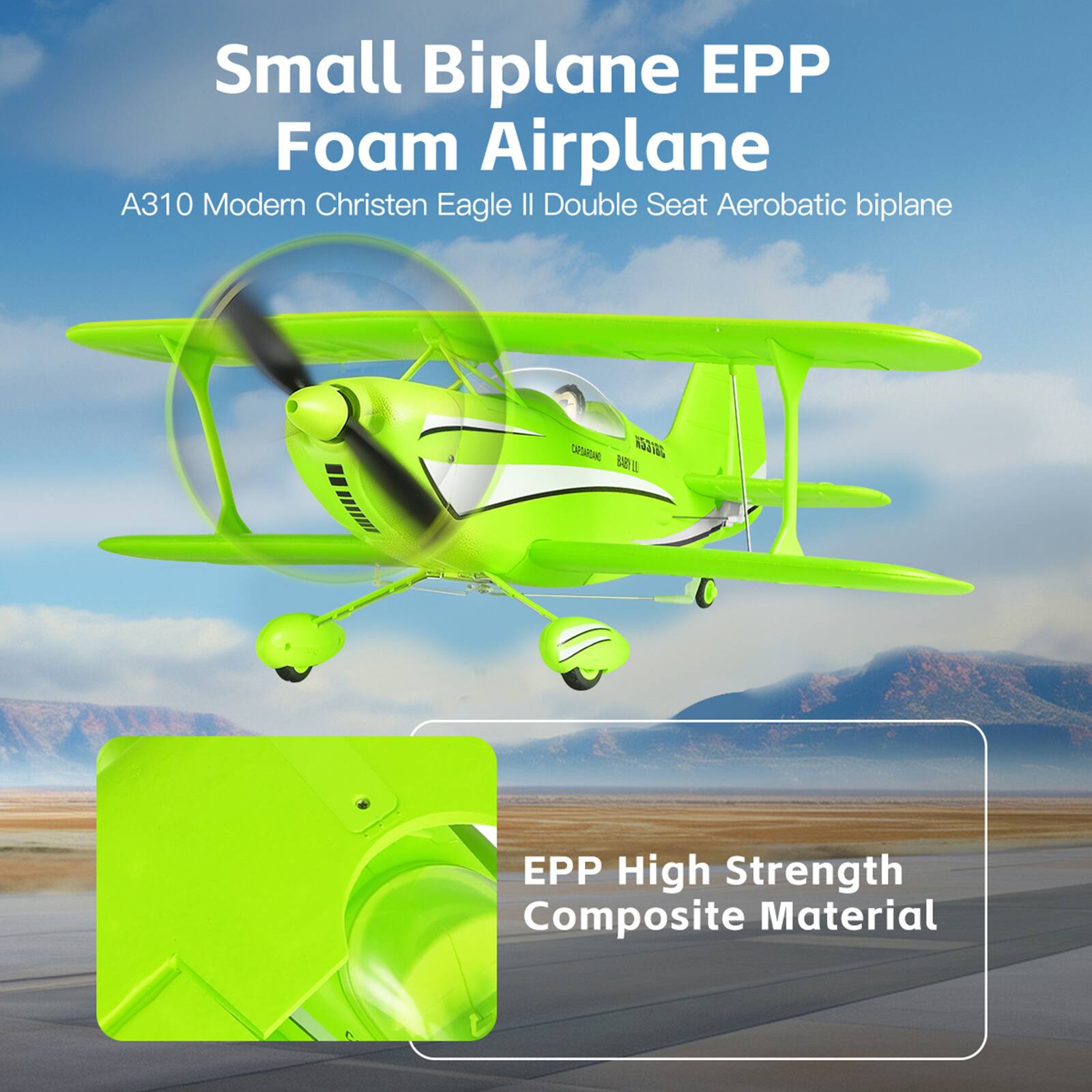 Small Biplane EPP Foam Airplane  
A310 Modern Christen Eagle II Double Seat Aerobatic biplane  

EPP High Strength Composite Material