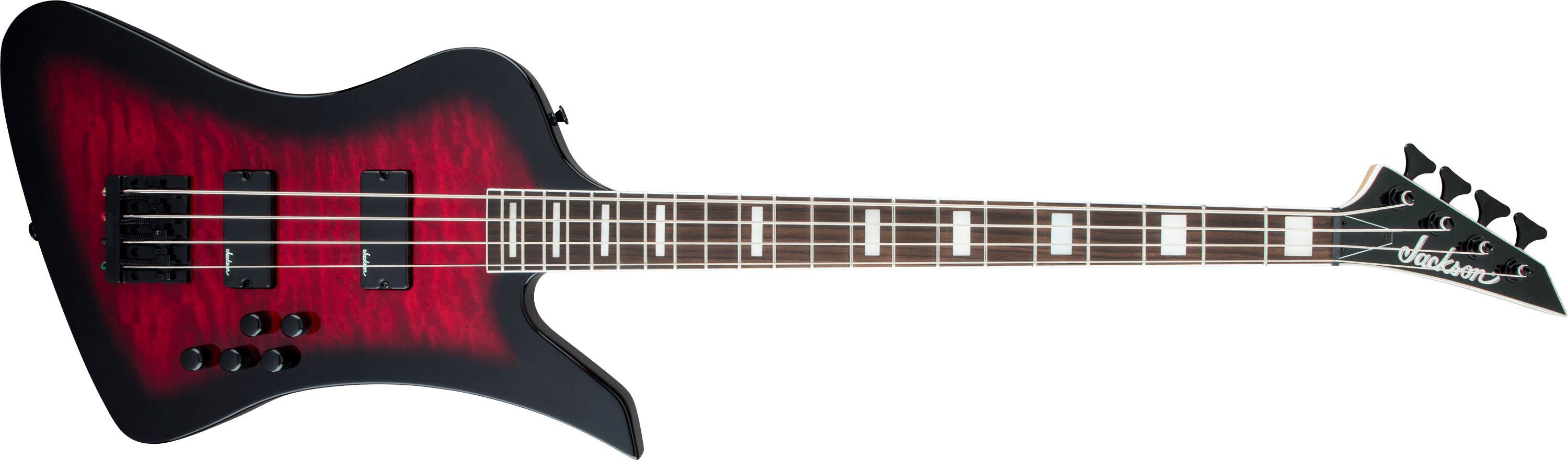 Left. Jackson - Jackson JS Series Kelly Bird JS3Q 4-String Bass Guitar (Transparent Red Burst).