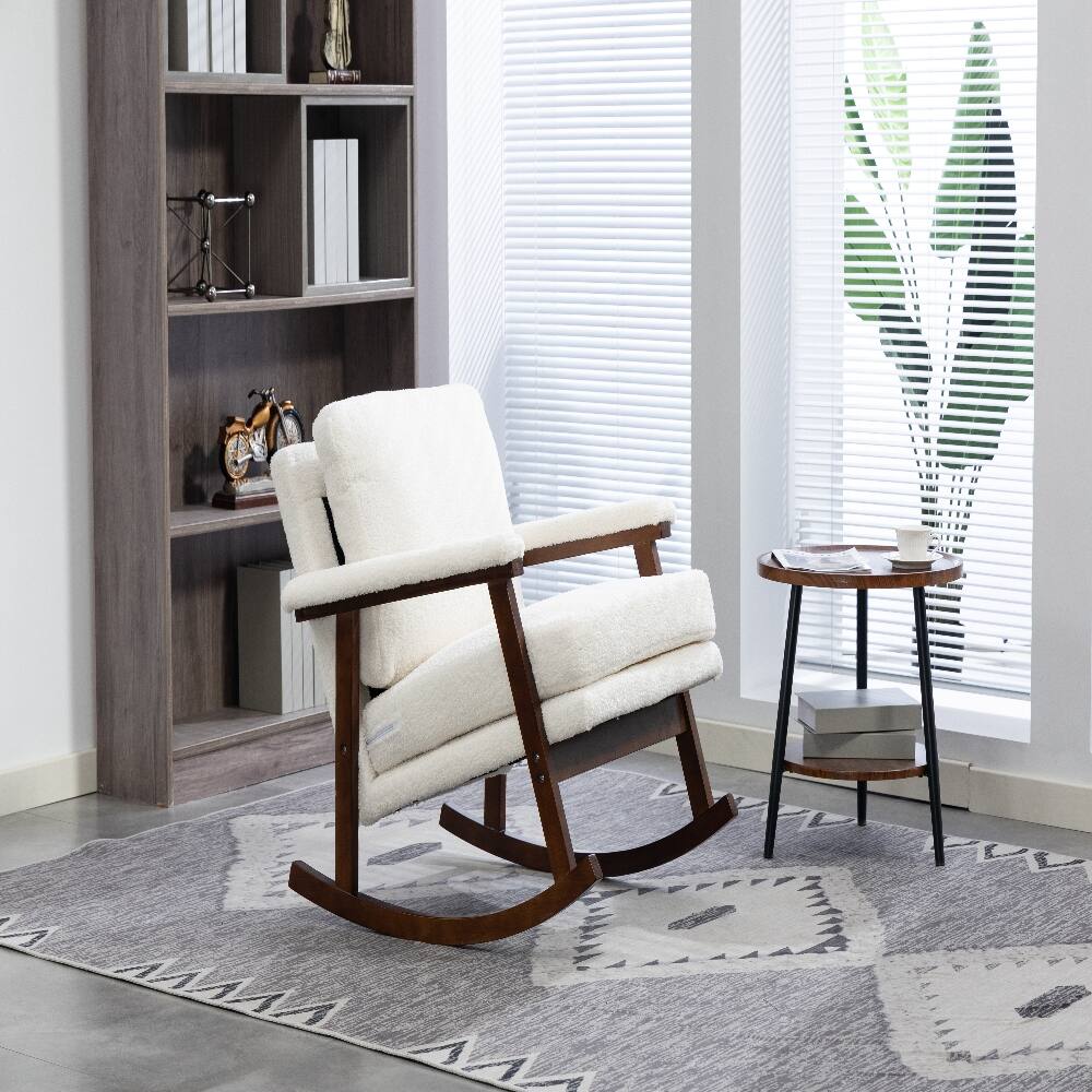 Alt View 1. Loheer - Loheer Mid Century Modern Accent Chair Solid Wood Rocking Chair Upholstered Reading Armchair for Bedroom Sunroom White - White.