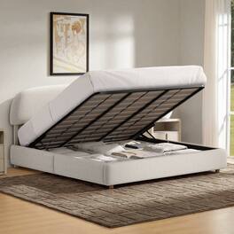 ModernMate - Upholstered Platform Bed with Adjustable Headboard, Hydraulic Lift Storage Bed - Gray