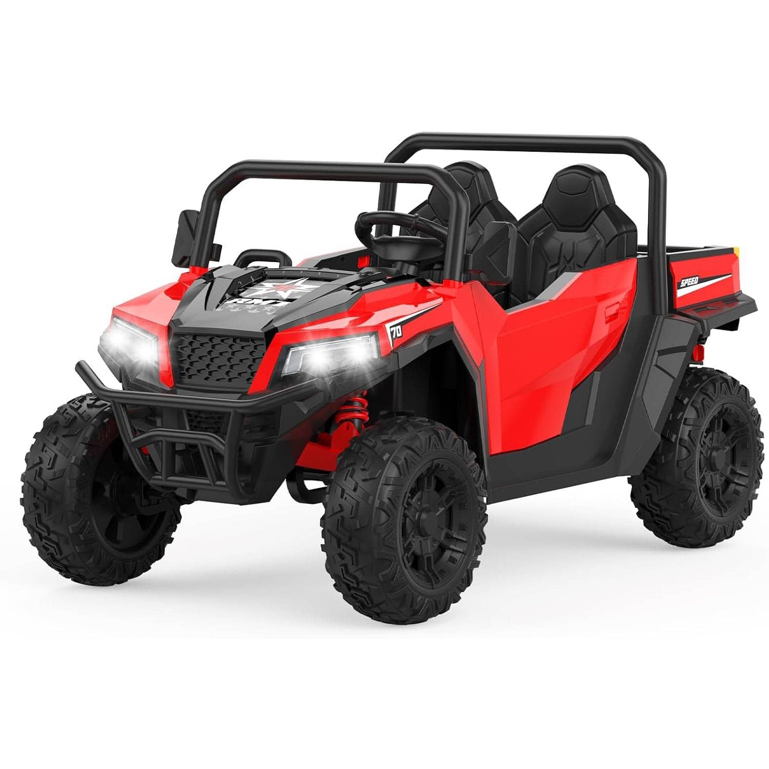 Jojoka - 24V 4WD 2-Seater Kids Ride-On Dump Truck, 4×200W Motors, Remote Control, LED Lights, Music, Electric Dump Bed & Shovel - Red