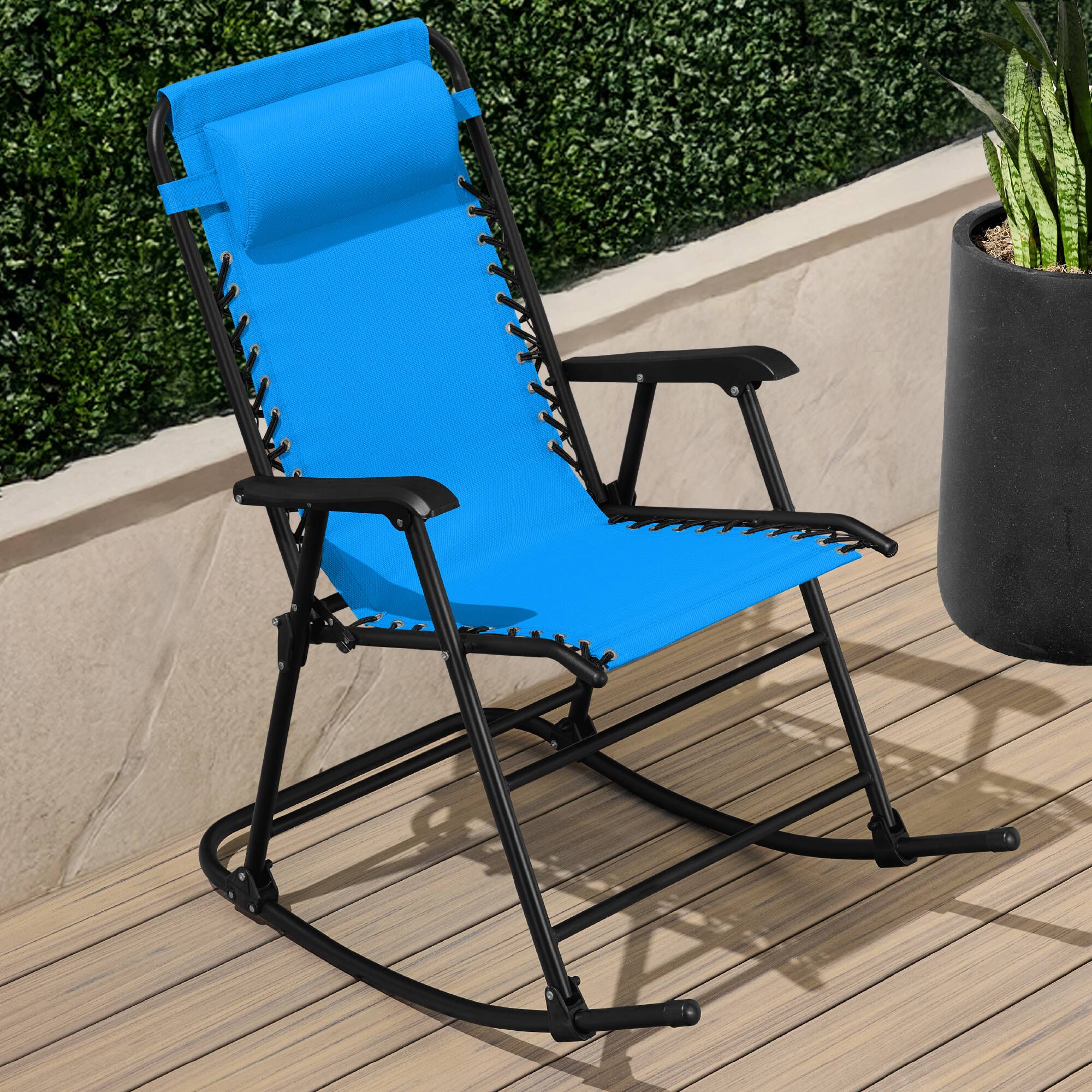 Alt View 6. Best Choice Products - Best Choice Products Folding Outdoor Zero Gravity Rocking Lounge Chair w/ Headrest Pillow - Aqua Blue - Aqua Blue.