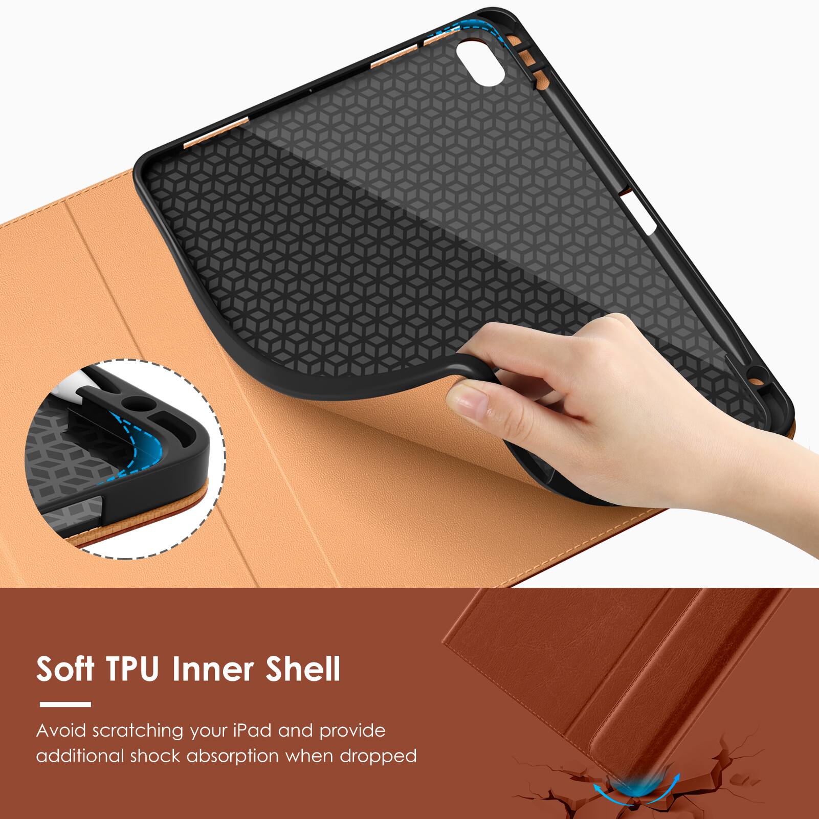 Soft TPU Inner Shell

Avoid scratching your iPad and provide additional shock absorption when dropped.