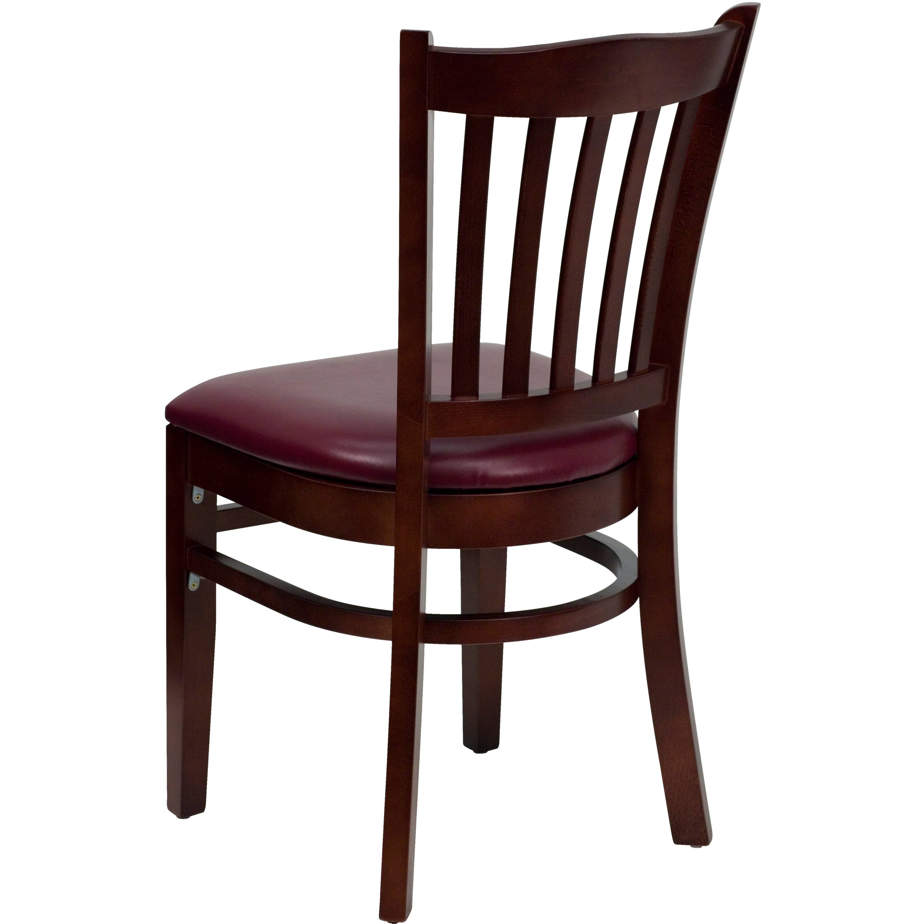 Alt View 3. Emma + Oliver - Vertical Slat Back Wooden Restaurant Dining Chair - Burgundy Vinyl Seat/Mahogany Wood Frame.