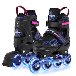 Costway - Kids' Inline Skates for Boys Girls Ages 5-7, 4 Sizes Adjustable Blade Roller - Purple & Black