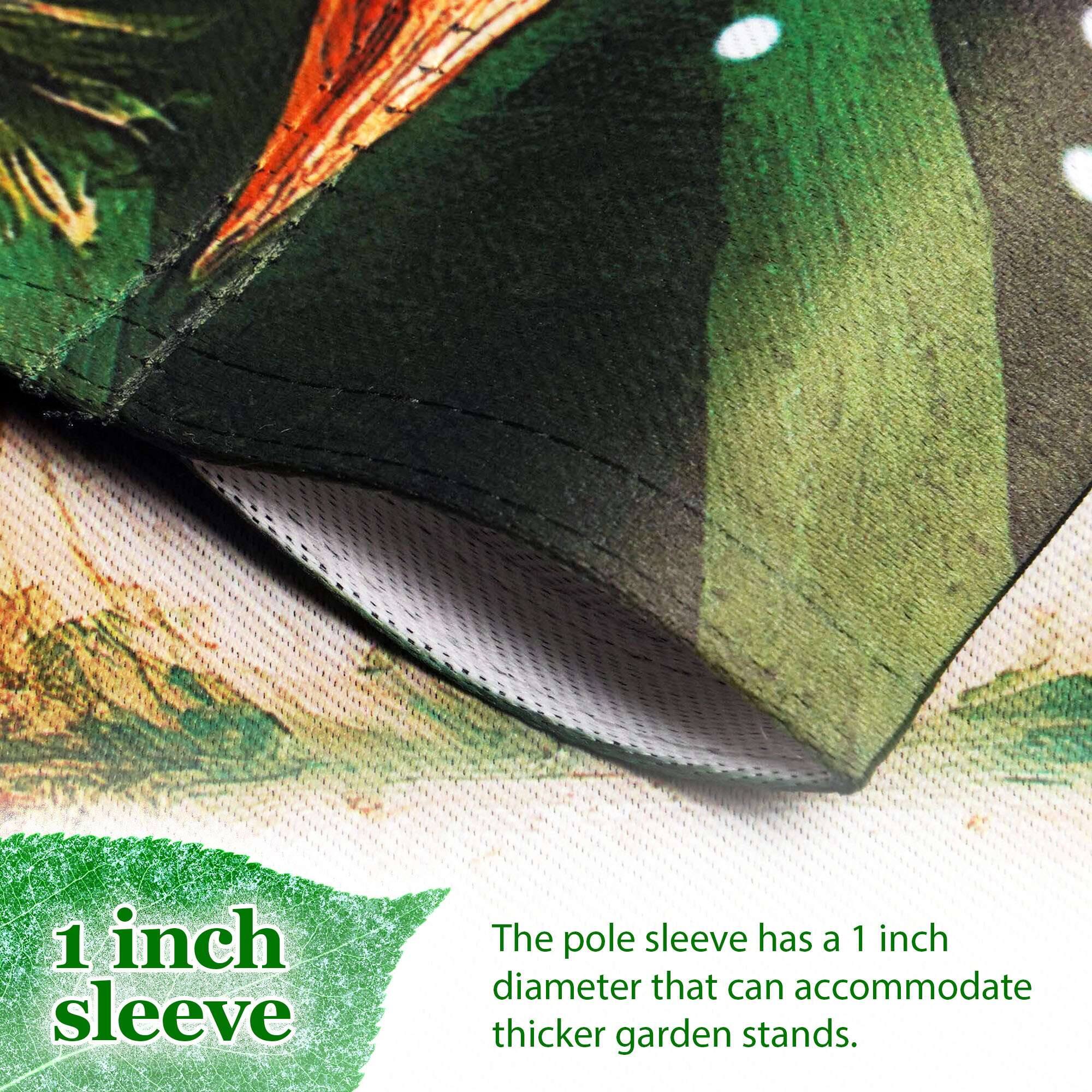 1 inch sleeve

The pole sleeve has a 1 inch diameter that can accommodate thicker garden stands.