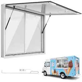 VEVOR - Concession Window 48x36 in Aluminum Alloy Service Window, for Food Truck, Up to 85 Degrees Stand Serving - White
