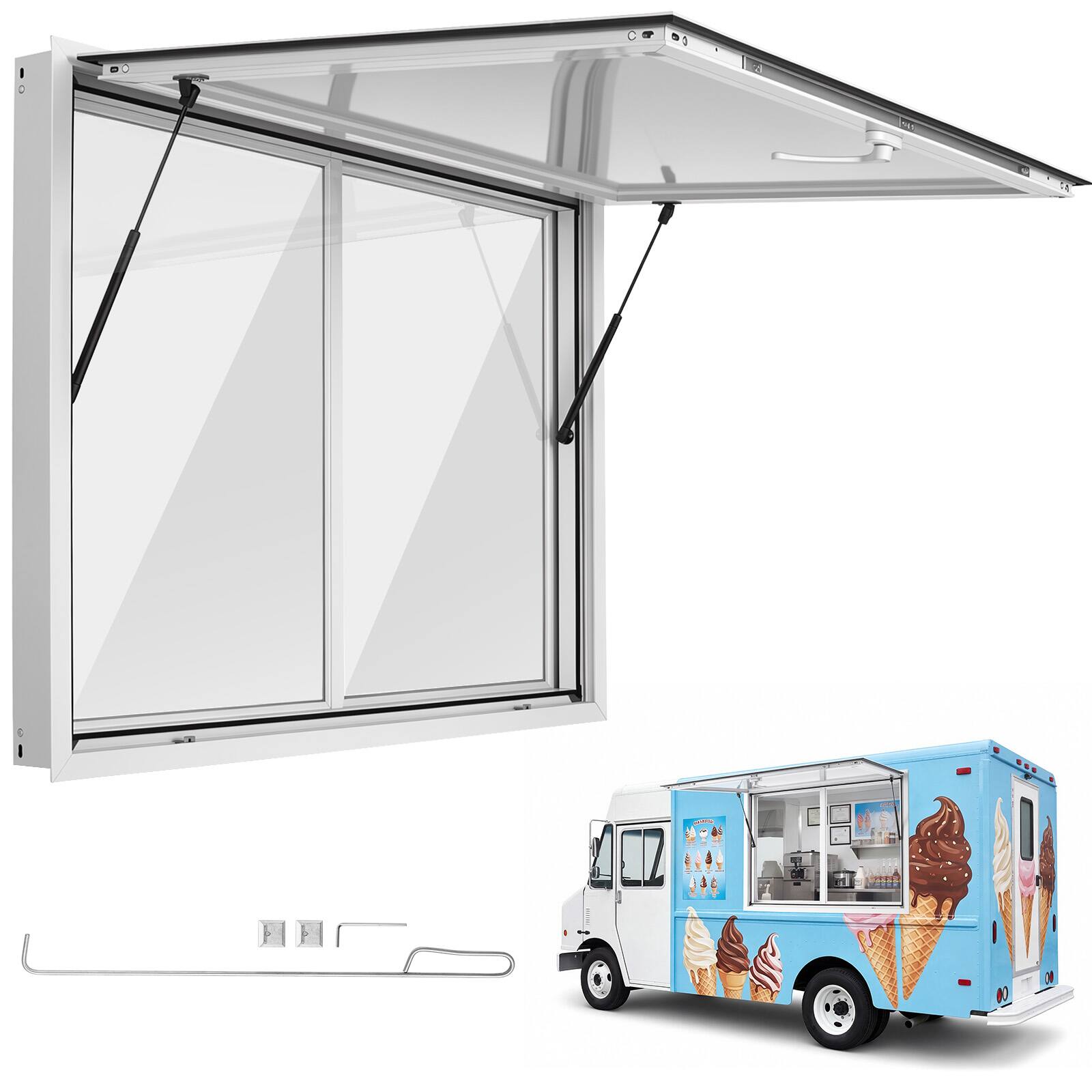 Front. VEVOR - Concession Window 48x36 in Aluminum Alloy Service Window, for Food Truck, Up to 85 Degrees Stand Serving - White.