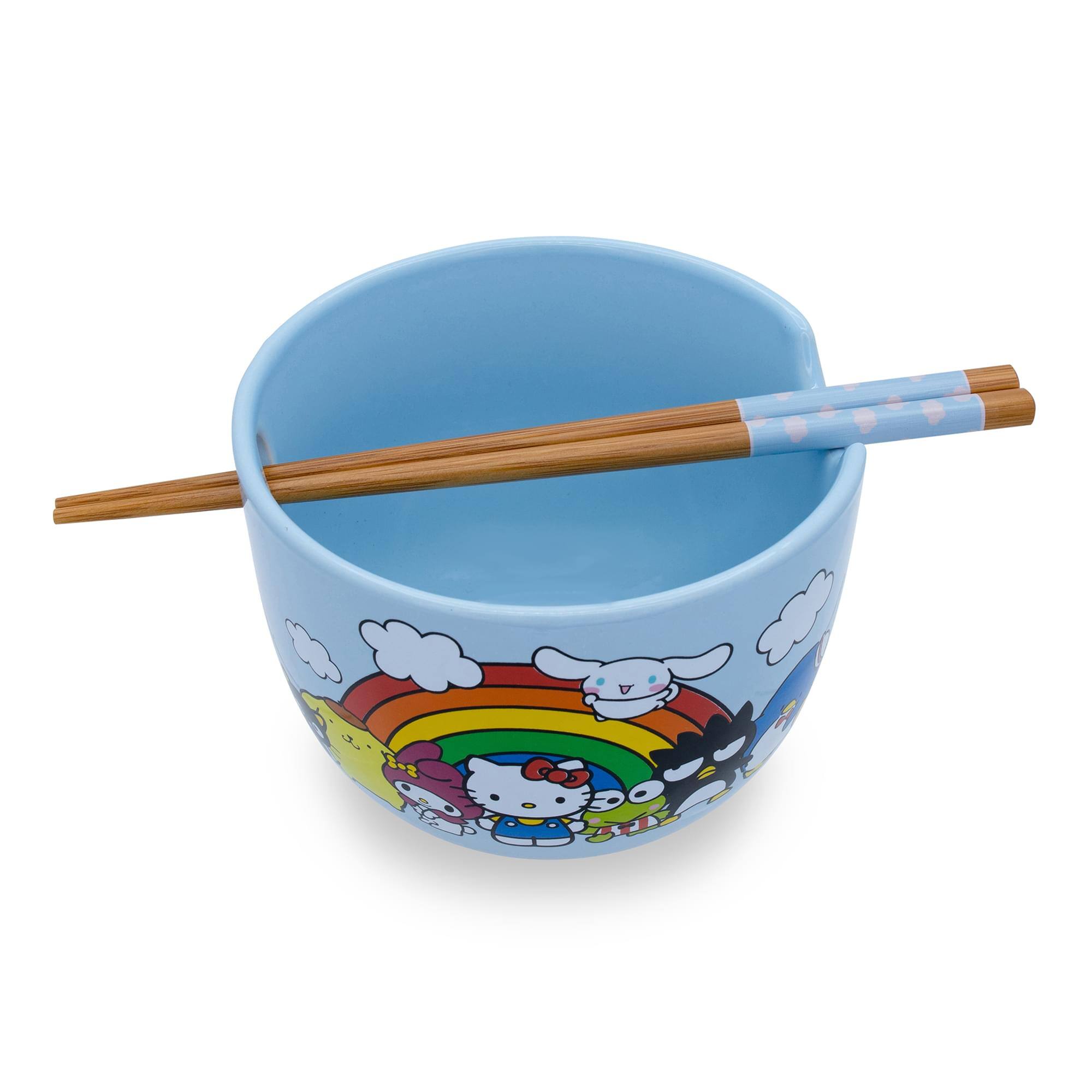 Alt View 1. Silver Buffalo - Sanrio Hello Kitty and Friends Rainbow Ceramic Ramen Bowl and Chopstick Set - Blue.