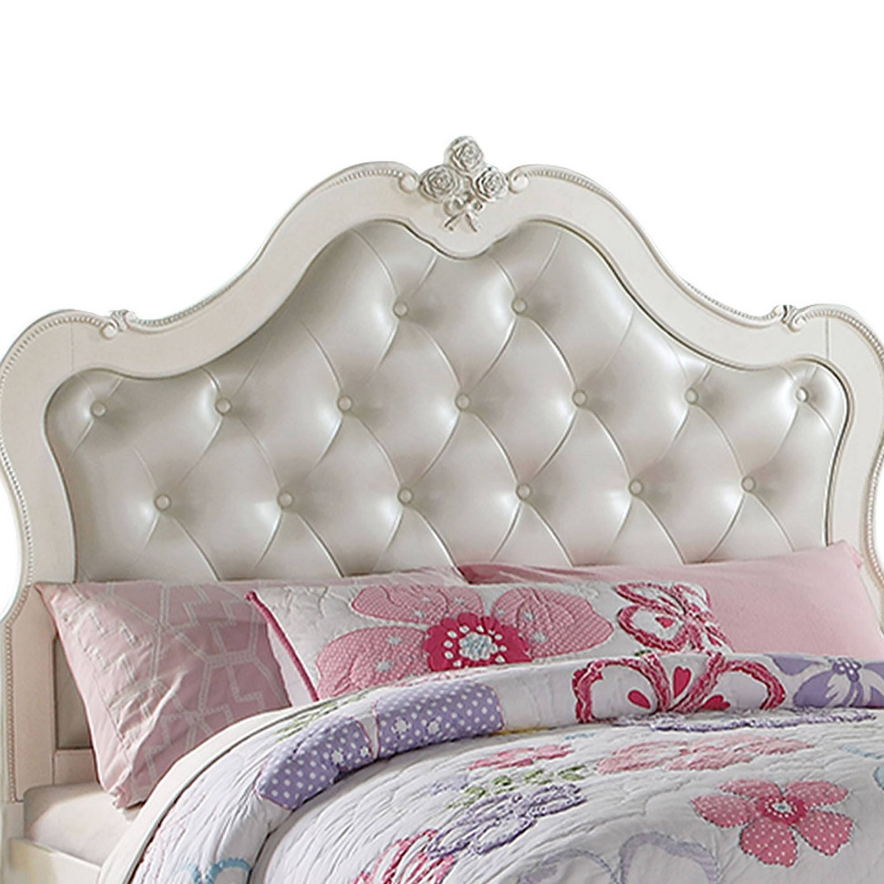 Alt View 1. Manhattan Lane - Pine Wood Twin Bed With Button Tufted Headboard - White.