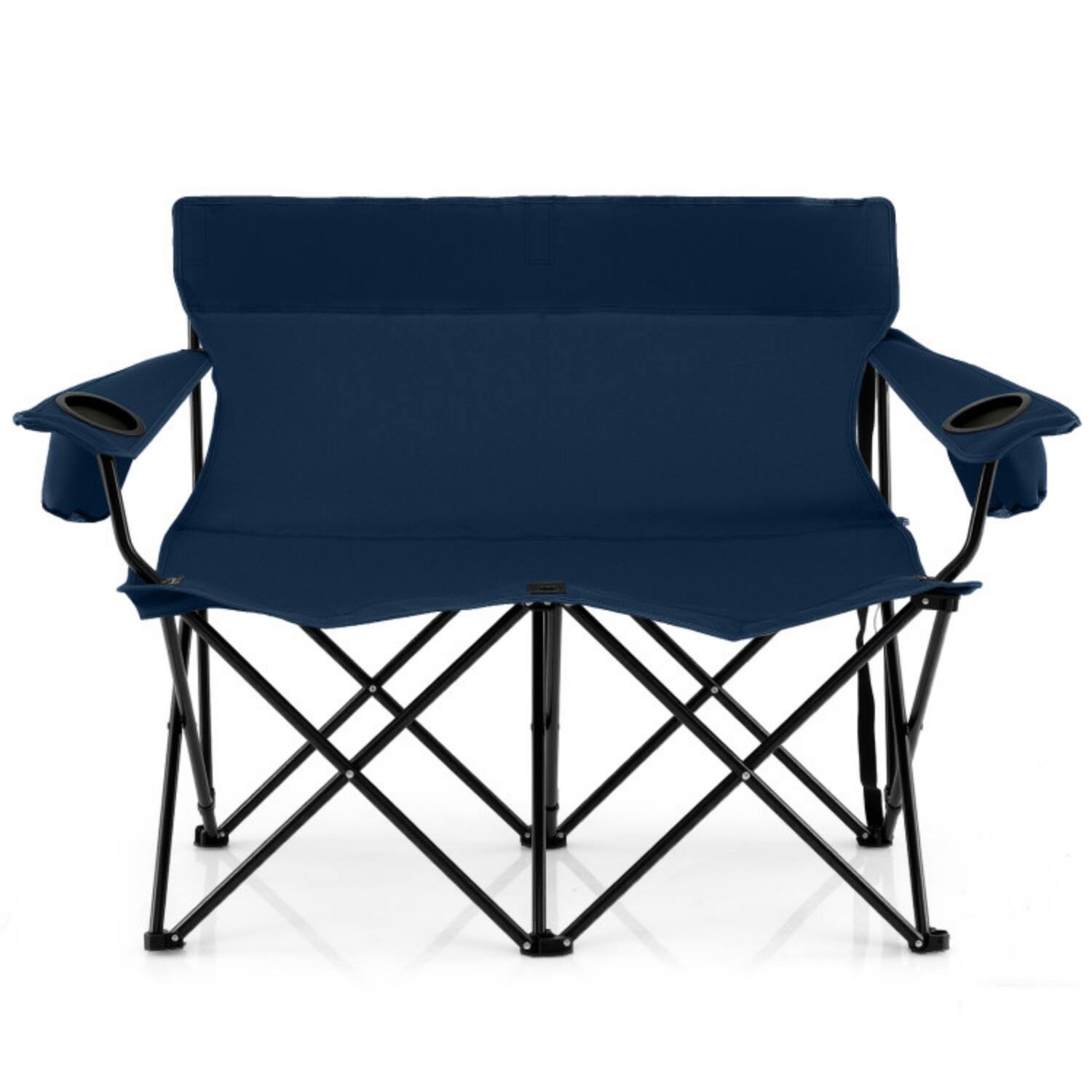 Alt View 4. Mondawe - Folding Double Camping Loveseat for 2 Persons w/ Cup Holders & Carry Bag Heavy Duty 660 lbs - Blue.