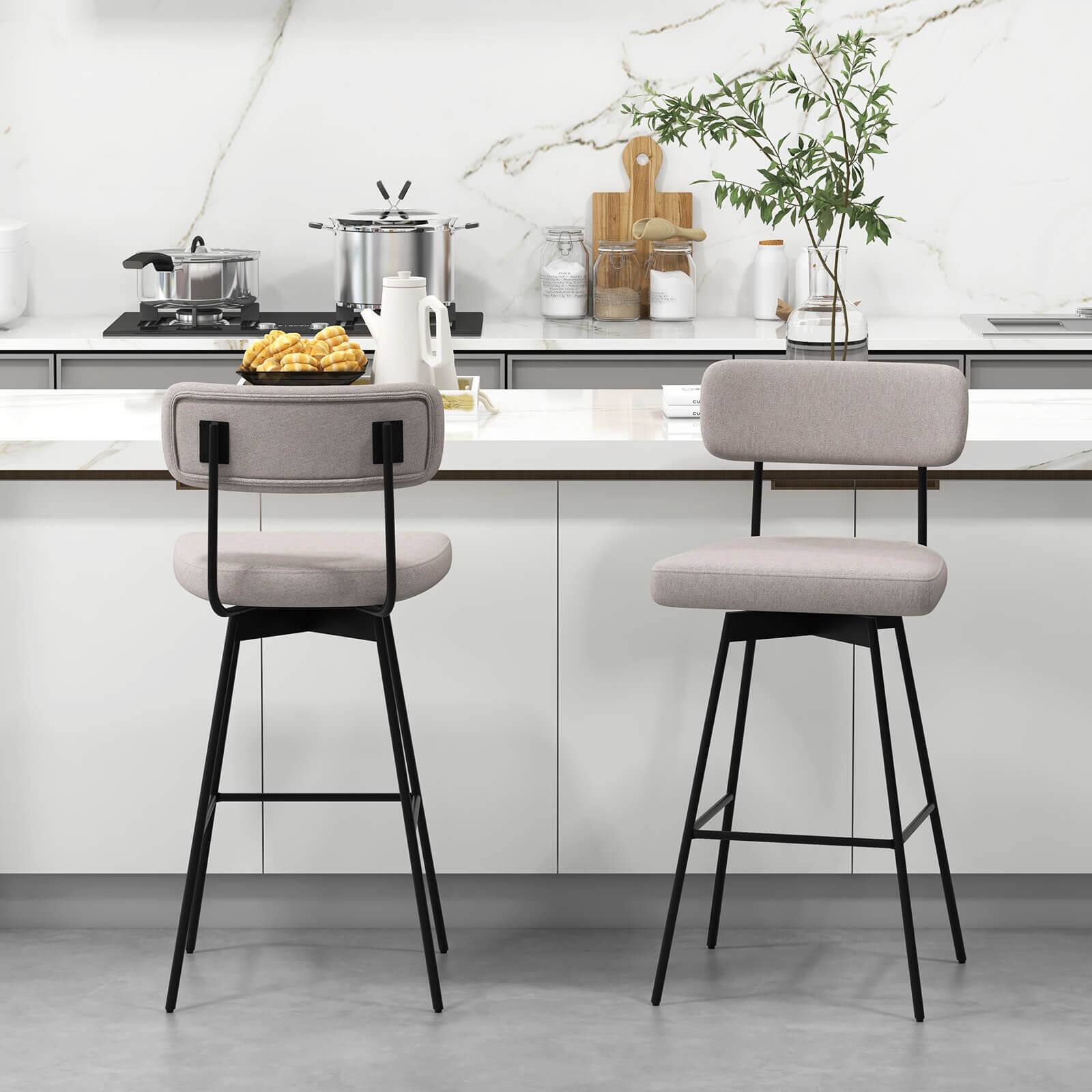 Alt View 7. Costway - 29" Upholstered Swivel Bar Stool Set of 4 with Padded Seat & Backrest Metal Frame - Beige.