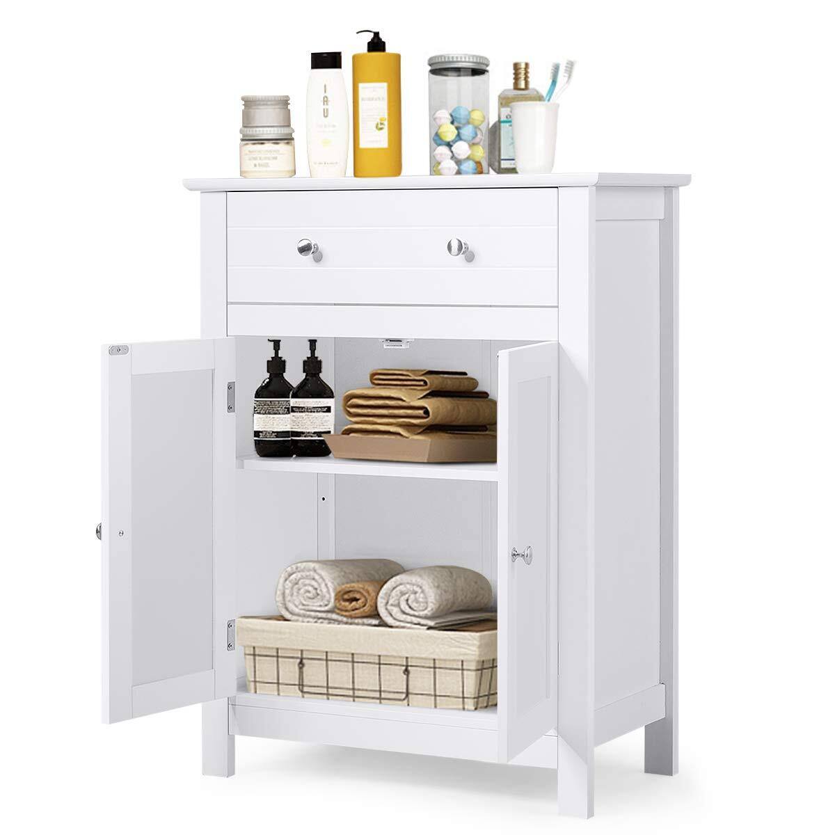 Alt View 3. Winado - Wooden Bathroom Floor Cabinet Storage Cupboard W/ Shelves for Home Kitchen - White.