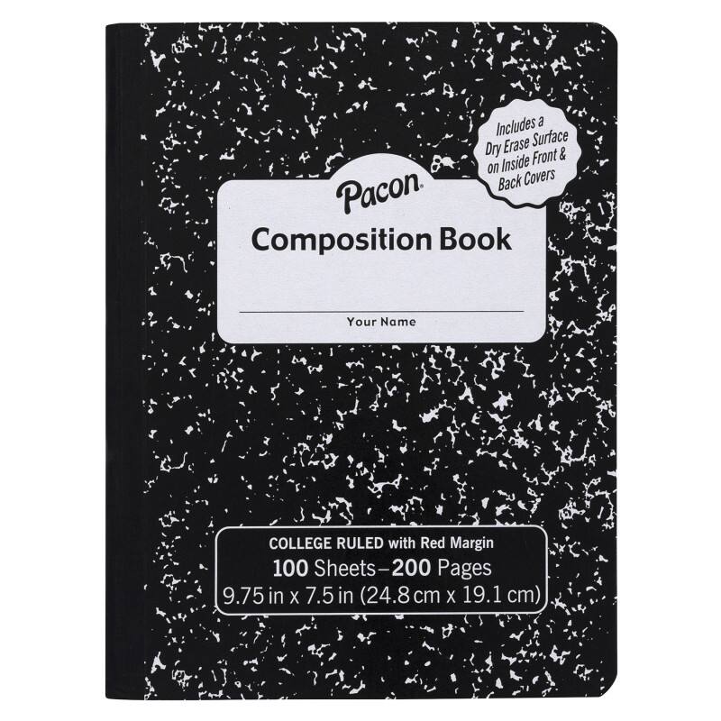 Includes a Dry Erase Surface on Inside Front & Back Covers. Pacon Composition Book Your Name COLLEGE RULED with Red Margin 100 Sheets-200 Pages 9.75 in X 7.5 in (24.8 cm X 19.1 cm)