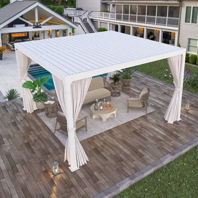 Alt View 6. U-HOMY - 10 Ft. W x 10 Ft. D Aluminum Patio Metal Pergola with Adjustable Louver Roof - White.