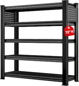 Silvel - 72" H Heavy Duty Solid Storage Shelves, 4000LBS 5 Tier Adjustable Metal Shelving, 48" W x 72" H x 24" D - Black