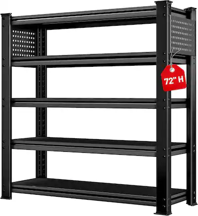 Front. Silvel - SILVEL 72" H Heavy Duty Solid Storage Shelves, 4000LBS 5 Tier Adjustable Metal Shelving, 48" W x 72" H x 24" D - Black.