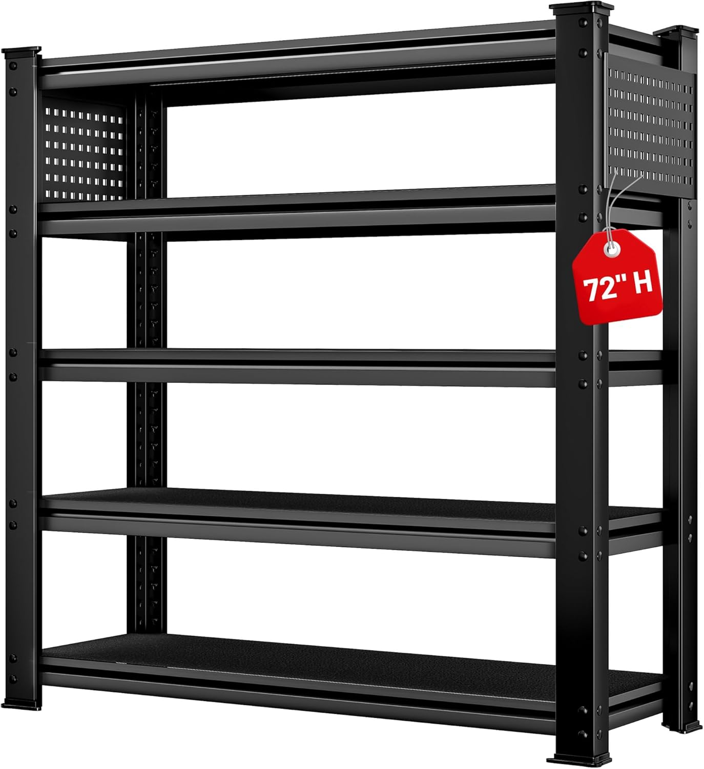 Front. Silvel - SILVEL 72" H Heavy Duty Solid Storage Shelves, 4000LBS 5 Tier Adjustable Metal Shelving, 48" W x 72" H x 24" D - Black.