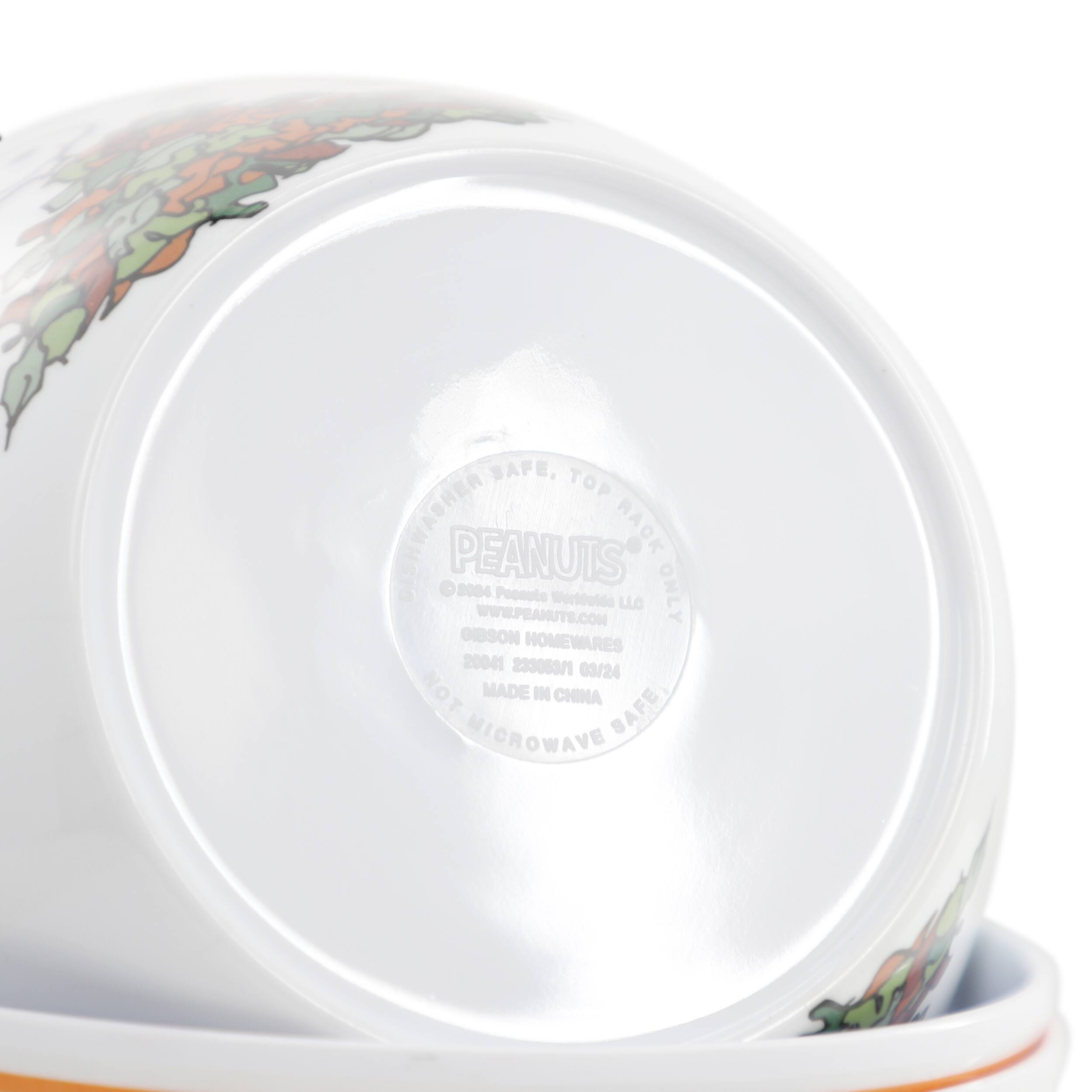 SAFE, TOP DESHWADHER PEANUTS RACK 2004 Peanuts ONLY Werteuide LLO WWW.PEANUTS.COM GIBSON HOMEWARES 20041 neoces 03/24 NOT MADE IN CHINA MICROWAVE SAFE