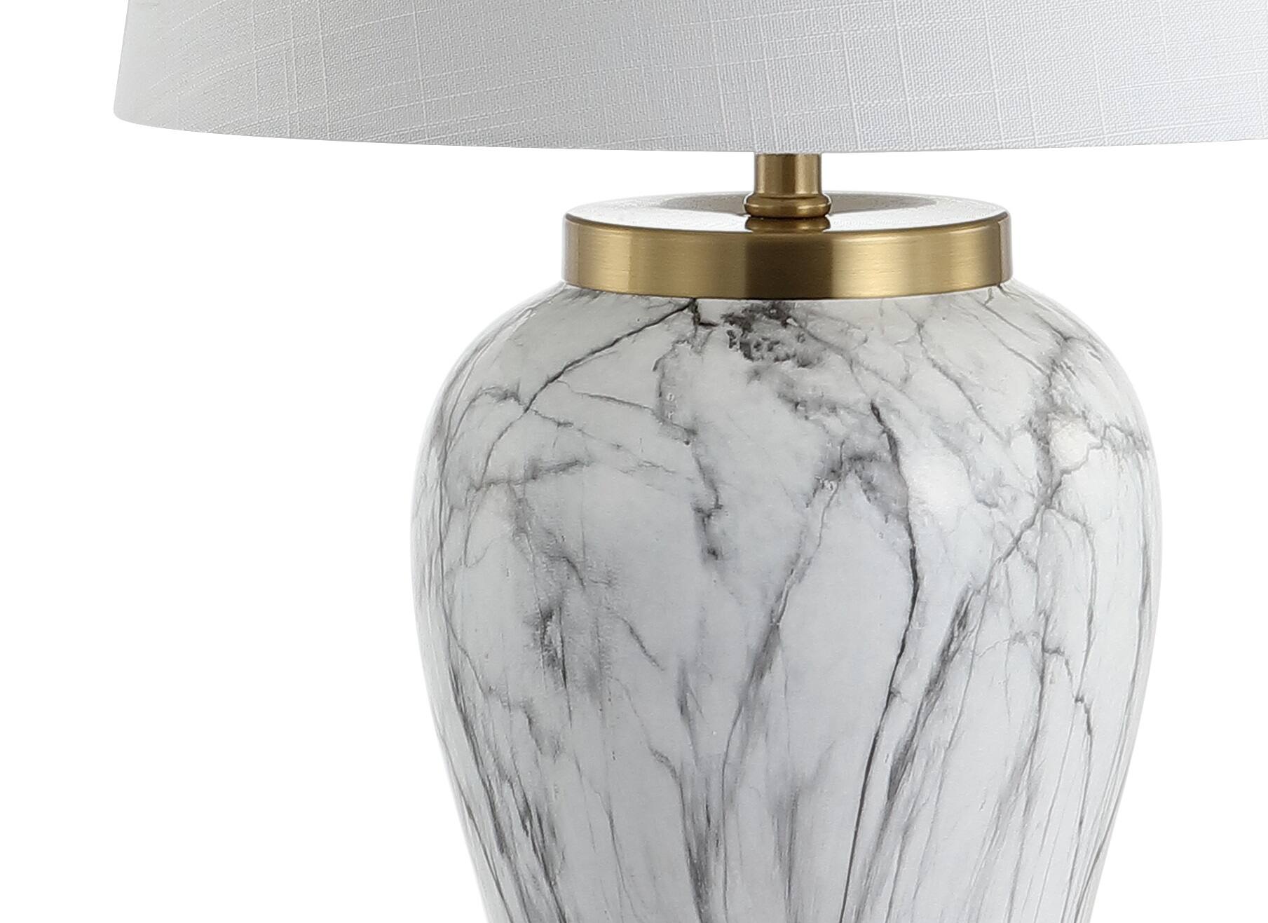 Alt View 3. Jonathan Y - Prague 28" Ceramic Marble LED Table Lamp, White/Gold - White.