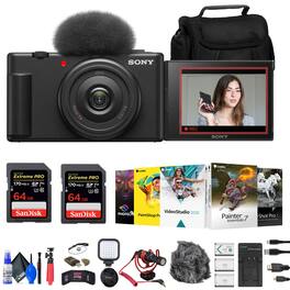 Sony - ZV-1F Vlogging Camera (Black) (ZV1F/B) + Case + 64GB Card + Tripod + More