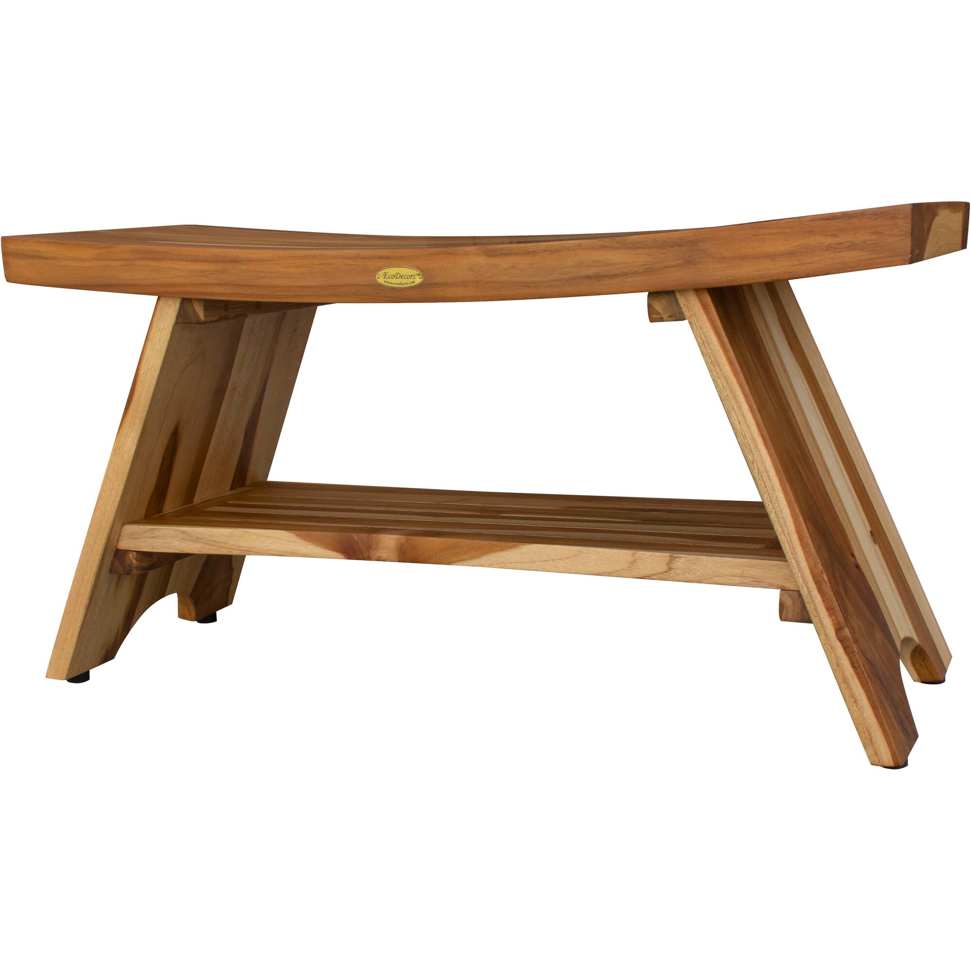 Back. EcoDecors - EcoDecors EarthyTeak Serenity 35" Eastern Style Shower Bench With Shelf - EarthyTeak.