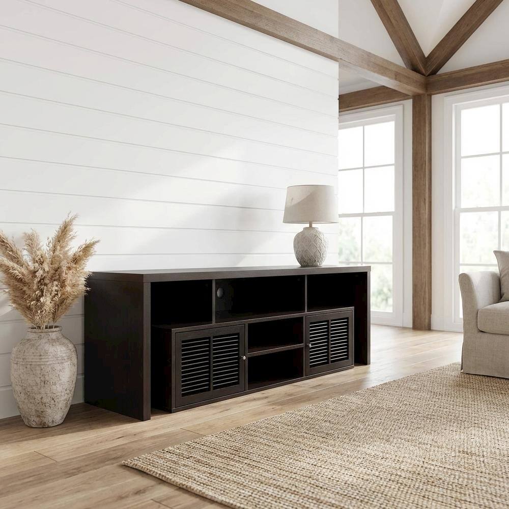 Alt View 1. FurniFact - Espresso TV Stand with Bamboo Door and Melamine Veneer Finish for Flat Screens - Gray.
