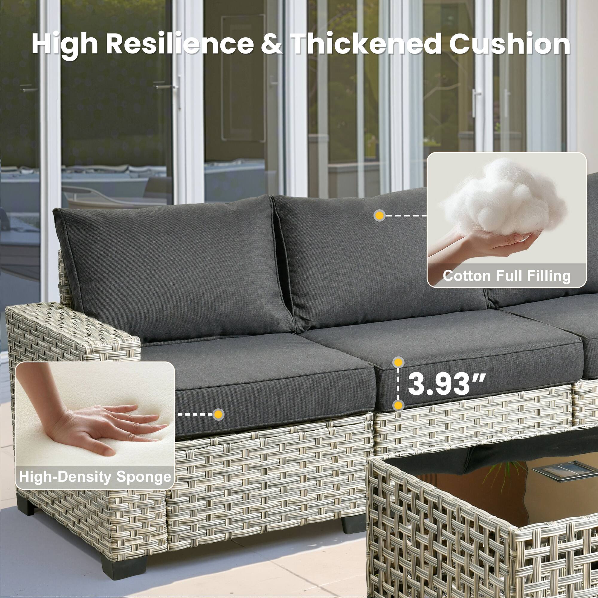 High Resilience & Thickened Cushion

- Cotton Full Filling
- High-Density Sponge
- 3.93"