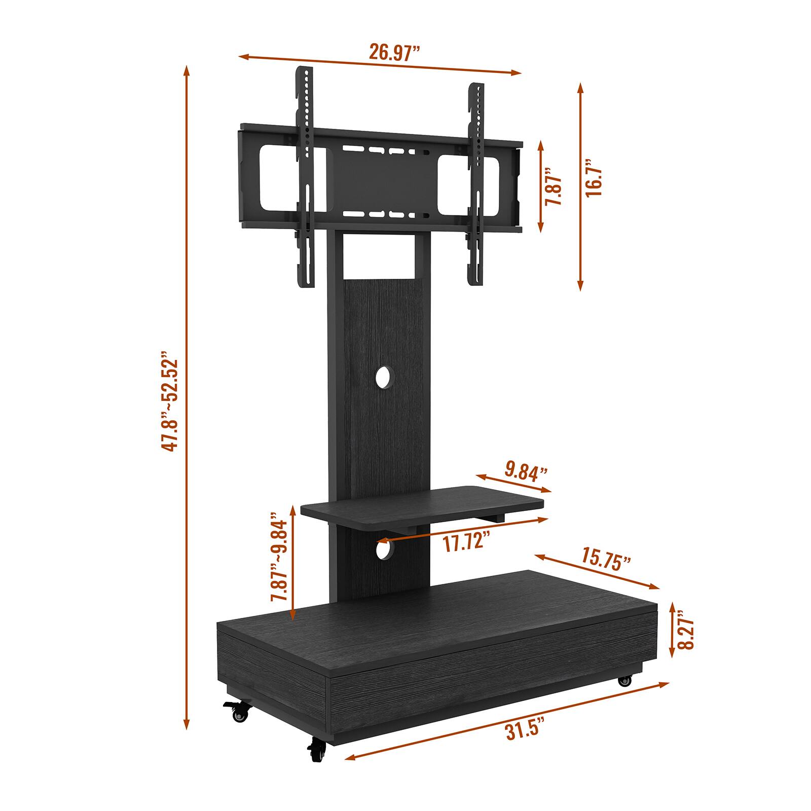 26.97"  
7.87"  
16.7"  
47.8"~52.52"  
7.87"~9.84"  
9.84"  
17.72"  
15.75"  
8.27"  
31.5"