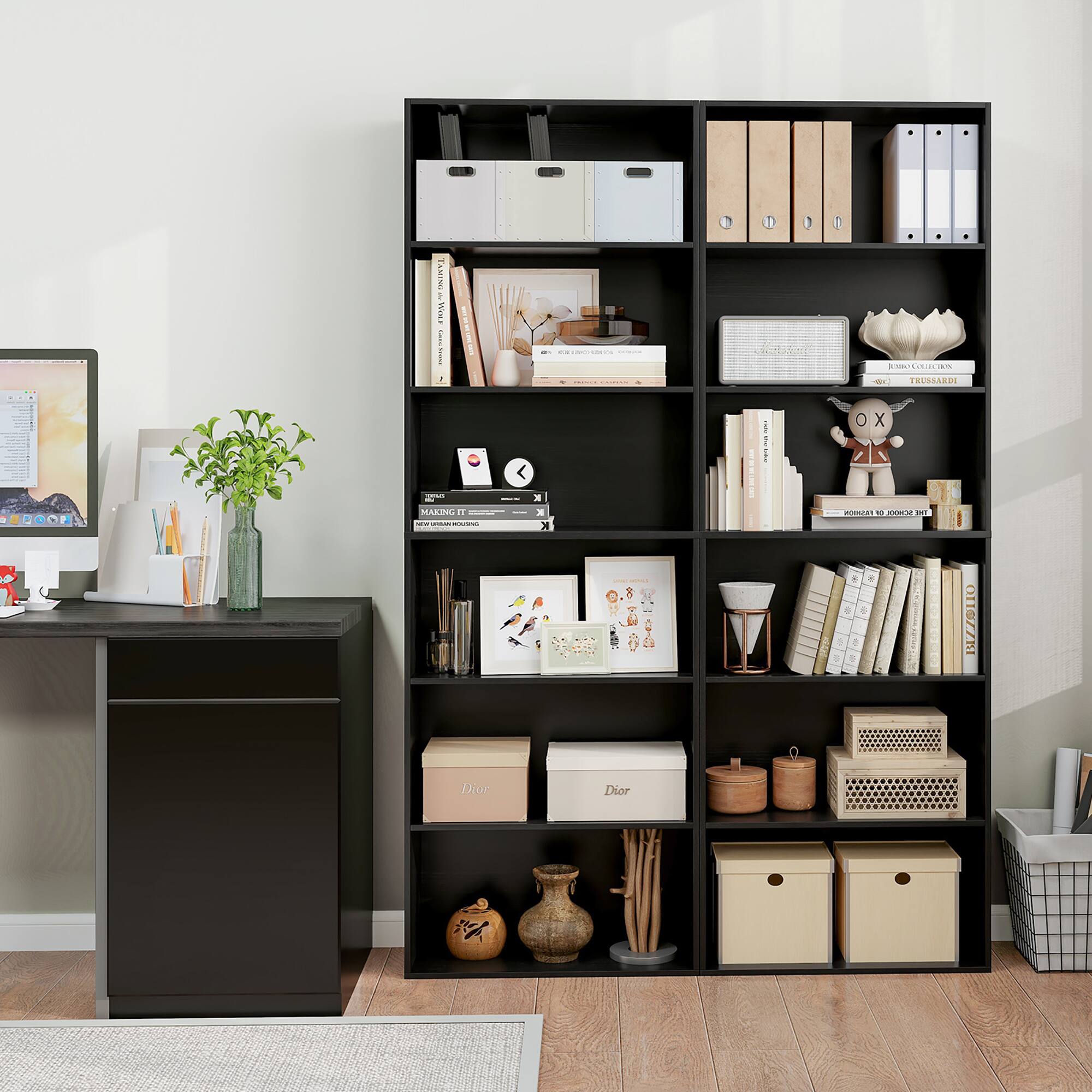 Gymax 2PCS 70'' all 6 Tier Bookcase w/ 6 Open Shelves Anti