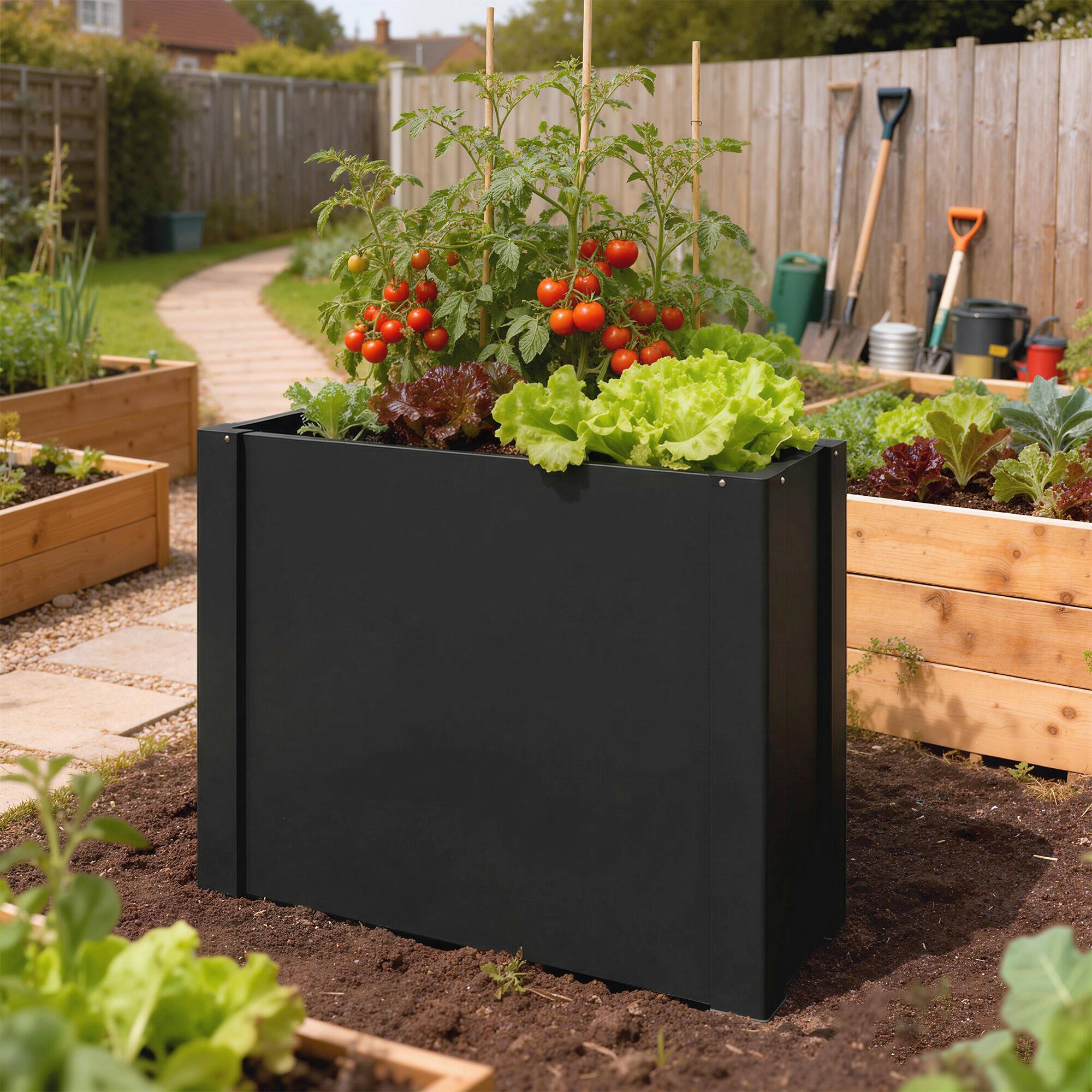 Alt View 1. Outsunny - Garden Bed Galvanized Planter Box Outdoor with Gloves for Gardening Vegetables, Flower, Herb - Black.