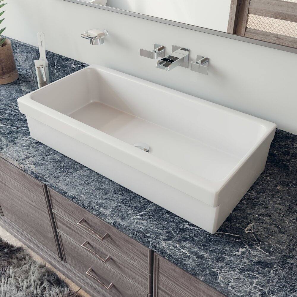 Angle. Alfi - AB36TR 36" White Above Mount Fireclay Bath Trough Sink - White.