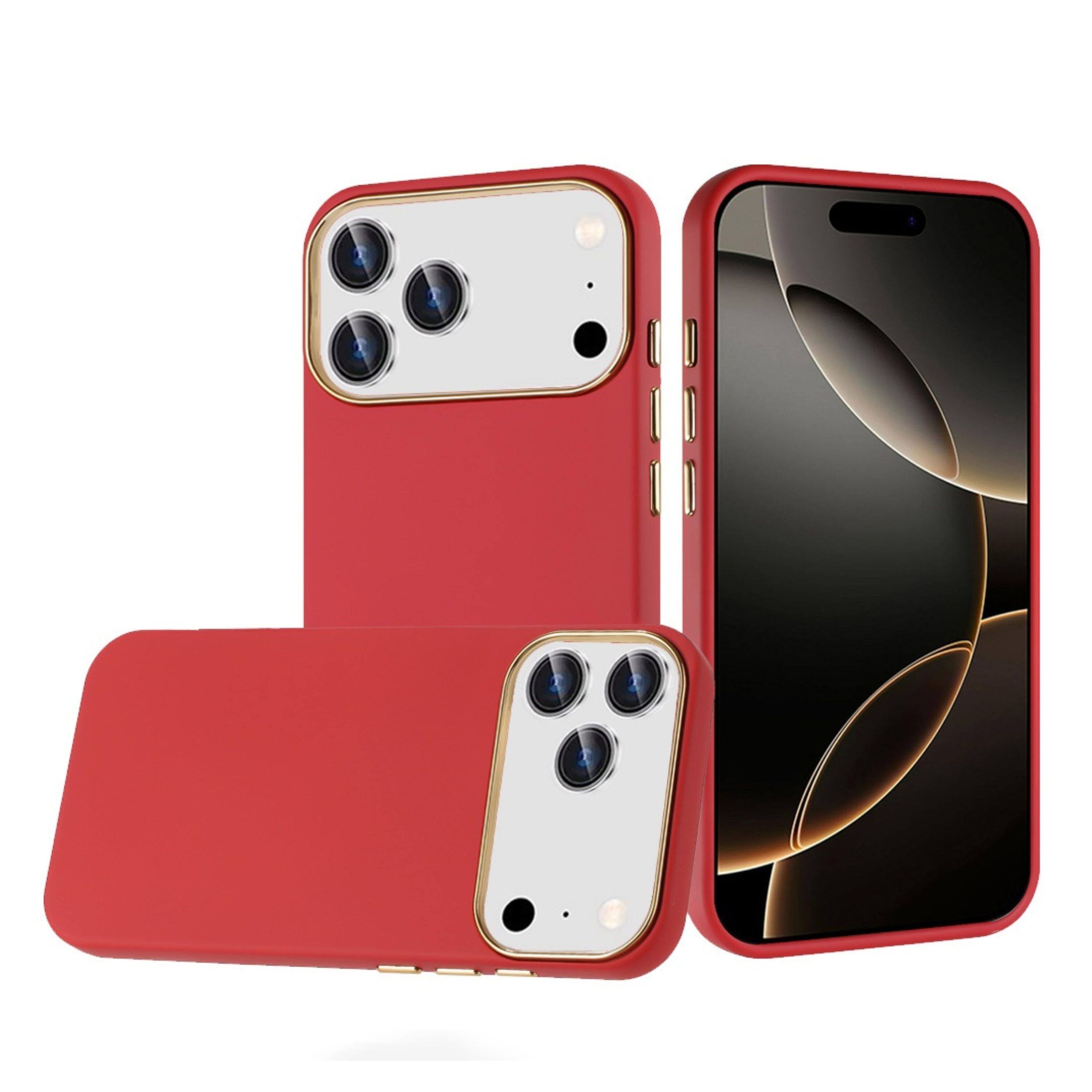Kitcheniva - Soft Touch Premium Chromed Buttons Phone Case With Tempered Glass For iPhone 17 Pro - Red price history on PriceWatchPro