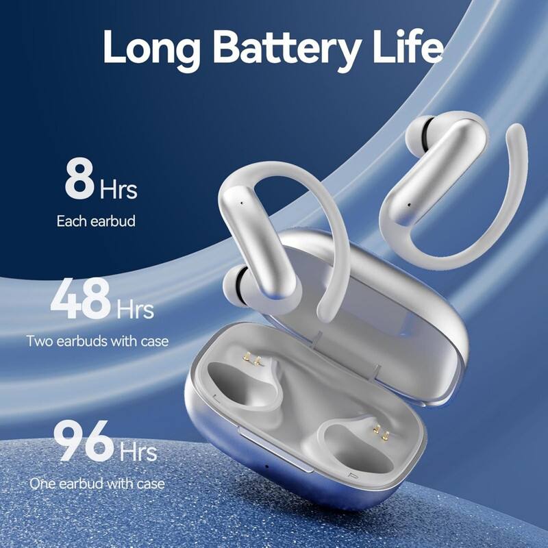 Long Battery Life

8 Hrs  
Each earbud

48 Hrs  
Two earbuds with case

96 Hrs  
One earbud with case