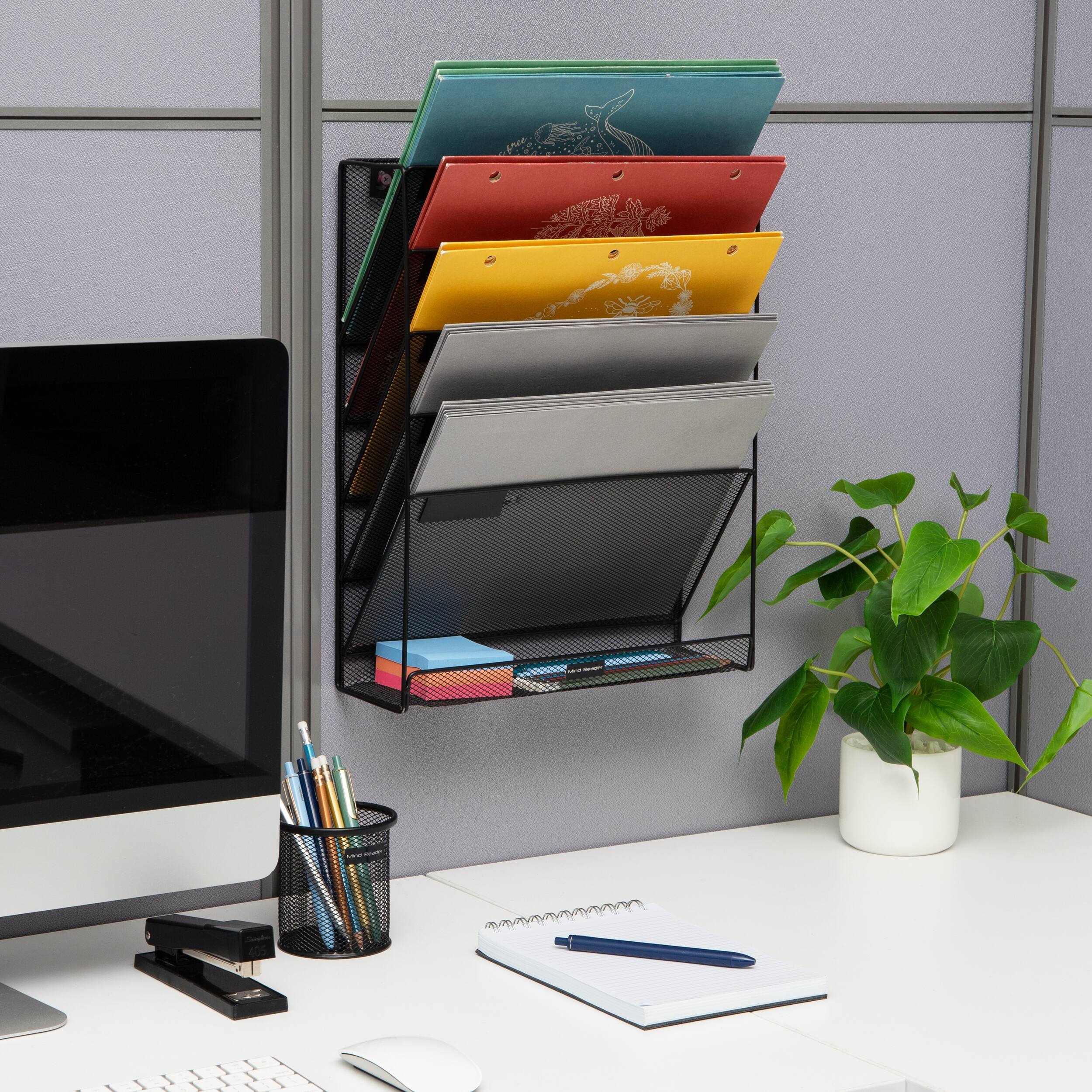 Alt View 11. Mind Reader - 5-Tier Vertical File Storage, Desktop Organizer, Wall Mount, Office, Metal Mesh, 12.75"L x 4"W x 16"H - Black.