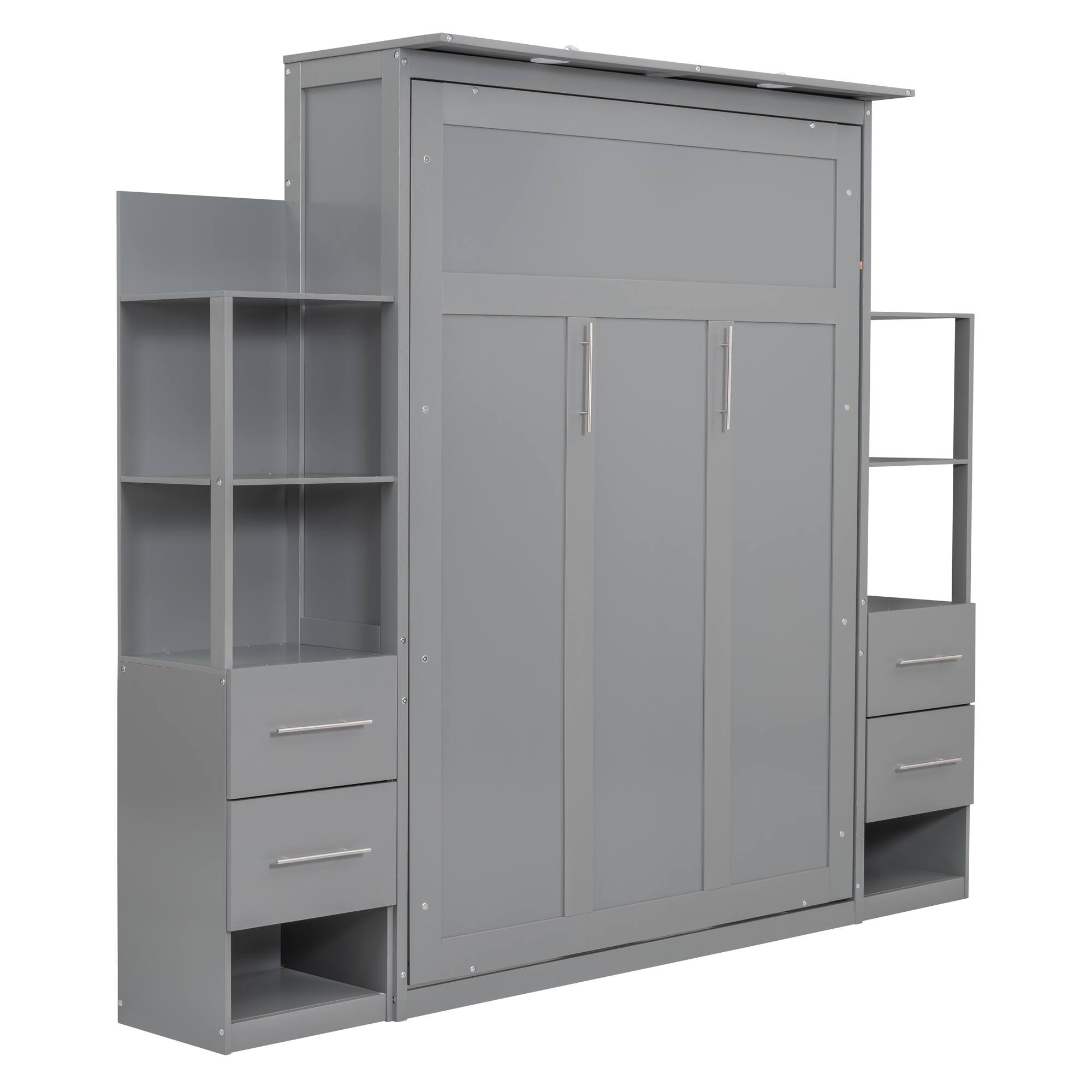 Alt View 1. Tiramisubest - Full Size Murphy Wall Bed, Gray, MDF+LVL, 80x79x84 inches, 284 lbs - Gray.