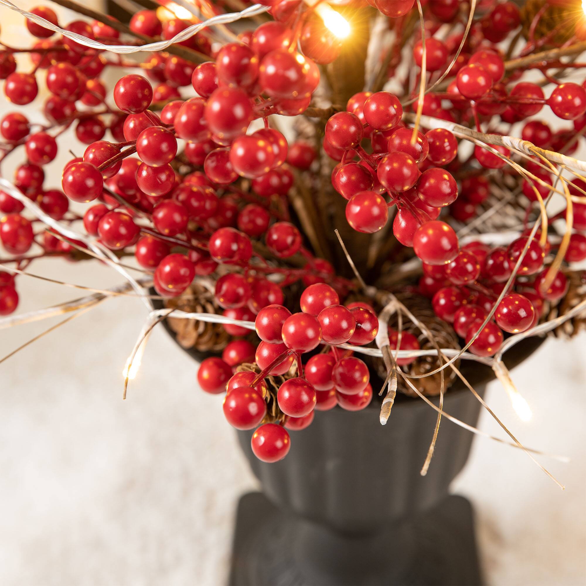 Alt View 9. Glitzhome - 36"H Christmas Lighted Berry and Pine Cone Urn Porch Tree, 20 Warm White Lights with timer - Green.